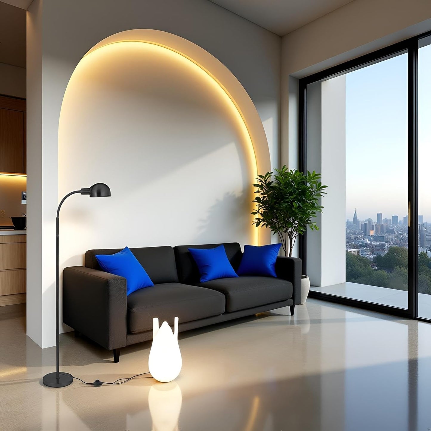 Adjustable LED Floor Lamp with Flexible Gooseneck, Rotatable Shade, E26 Socket, Sturdy 10" Base – Modern Reading Light for Living Room, Bedroom, Office (Black)