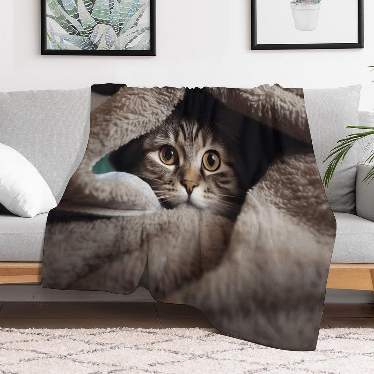 Cat Under Blanket Throw Blanket for Couch Super Soft Warm Lightweight Throw Blankets Cozy Flannel Bed Blanket Cute Decorative Blankets for All Seasons Home Decor Gift 50"*60"（130 * 150cm）