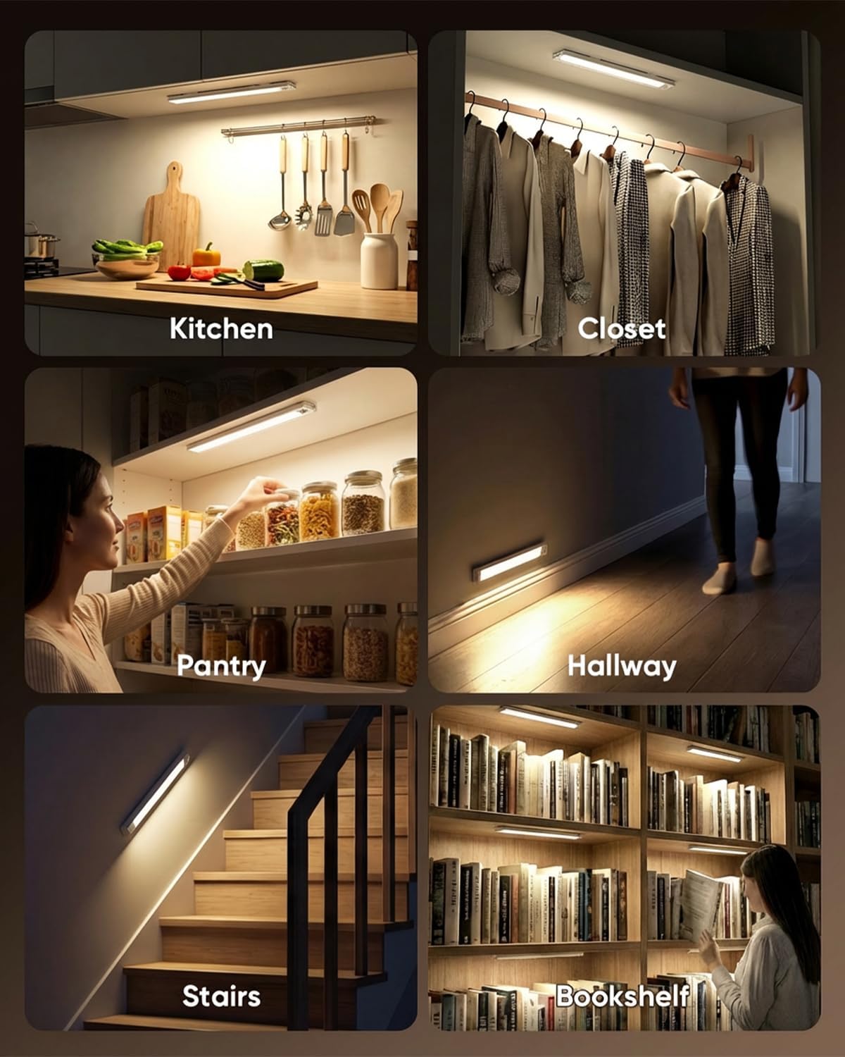 12inch Under Cabinet Lighting, 152LED Motion Sensor Light Indoor, Rechargeable Closet Lights, 3 Color Temps, Dimmable, Magnetic Wireless Under Counter Lights for Kitchen, Stairs, Pantry, 1 Pack