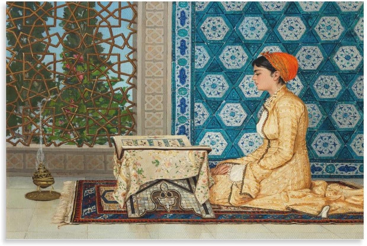 Turkish Poster Painting Young Woman Reading Modern Home Wall Art Decoration Canvas Print Poster Decorative Painting Canvas Wall Art Living Room Posters Bedroom Painting 24x36inch(60x90cm)