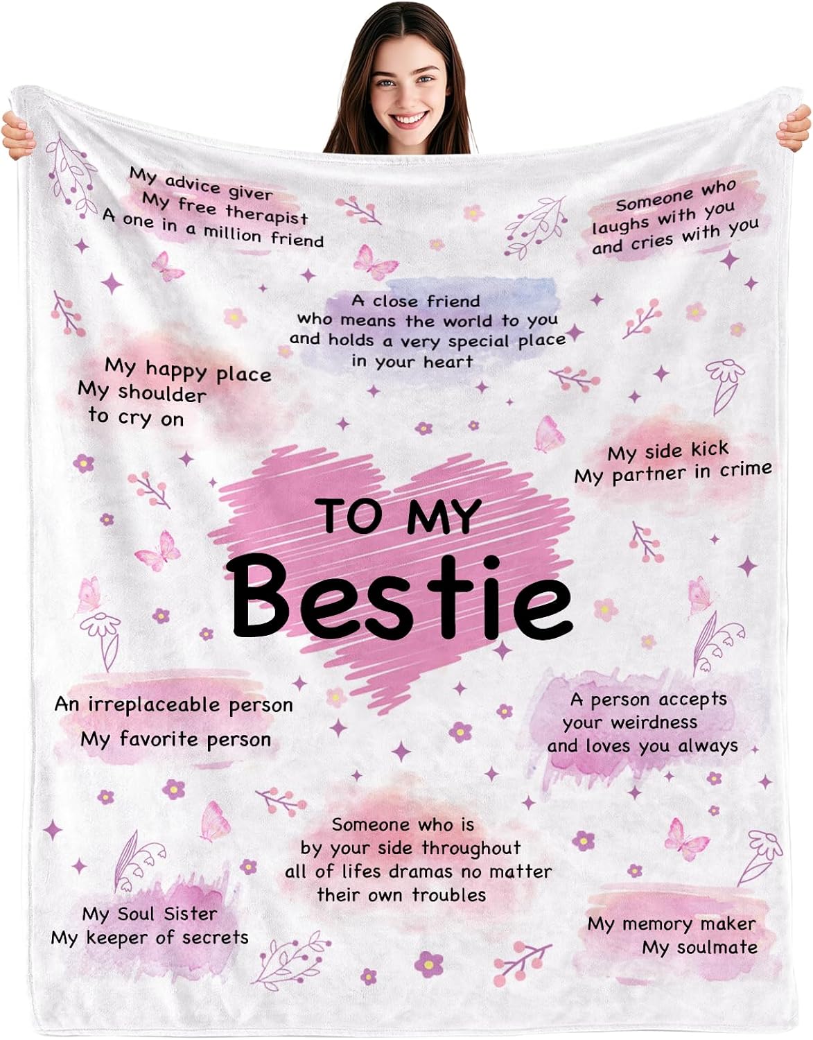 Bestie Blanket - Best Friend Birthday Gifts for Women, Christmas Birthday Gifts for Best Friend Woman, Gift for Besties, Friendship Gift for Women, 50"x60"