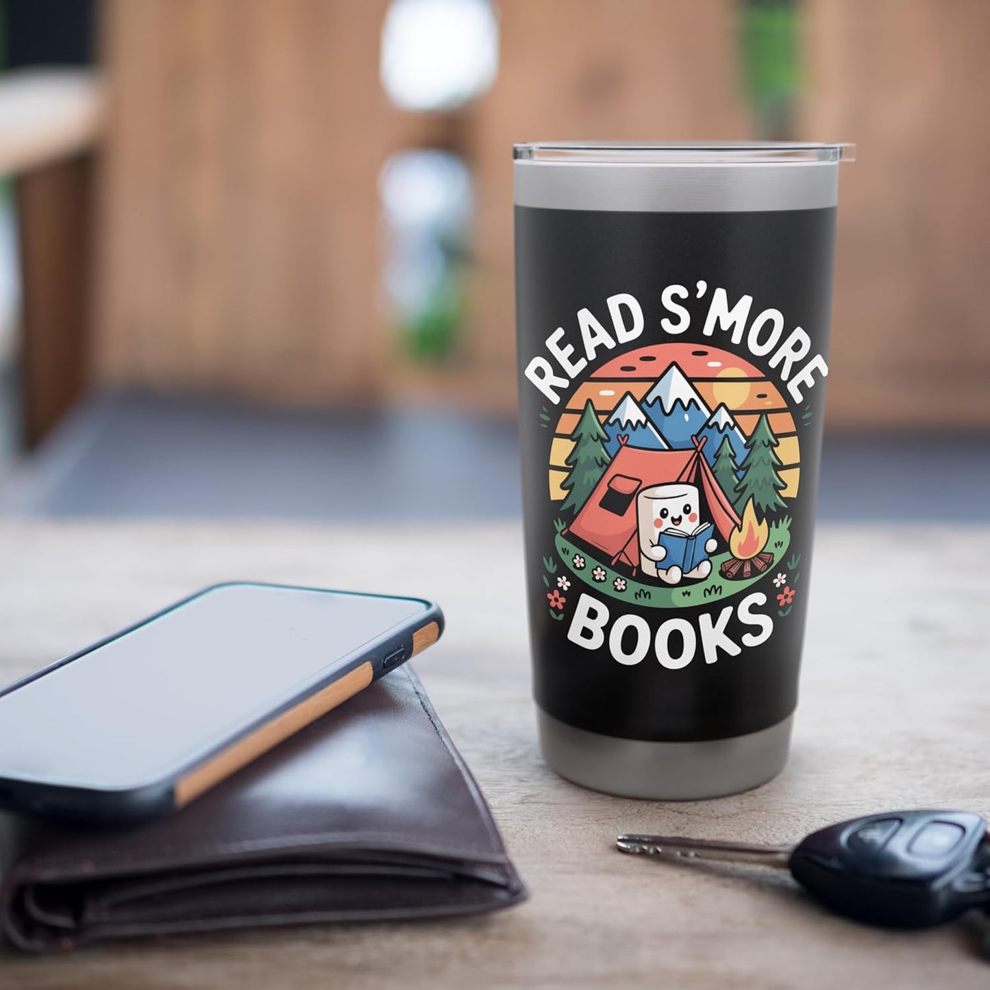 Read S'more Books Marshmallow Camping Book Lover Design Stainless Steel Insulated Tumbler