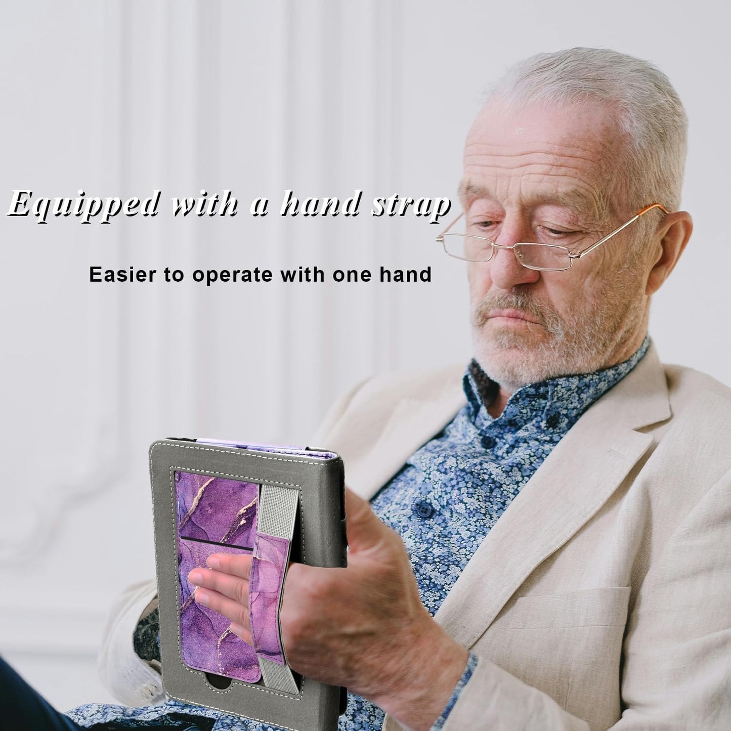 Stand Case for 6" Kobo Clara Colour/Clara BW (2024)/Clara 2E (2022)/Tolino Shine Color/Shine 5/Shine 4,Durable PU Leather Cover with Auto Sleep Wake, Card Slot, Hand Strap Feature,Marble Purple