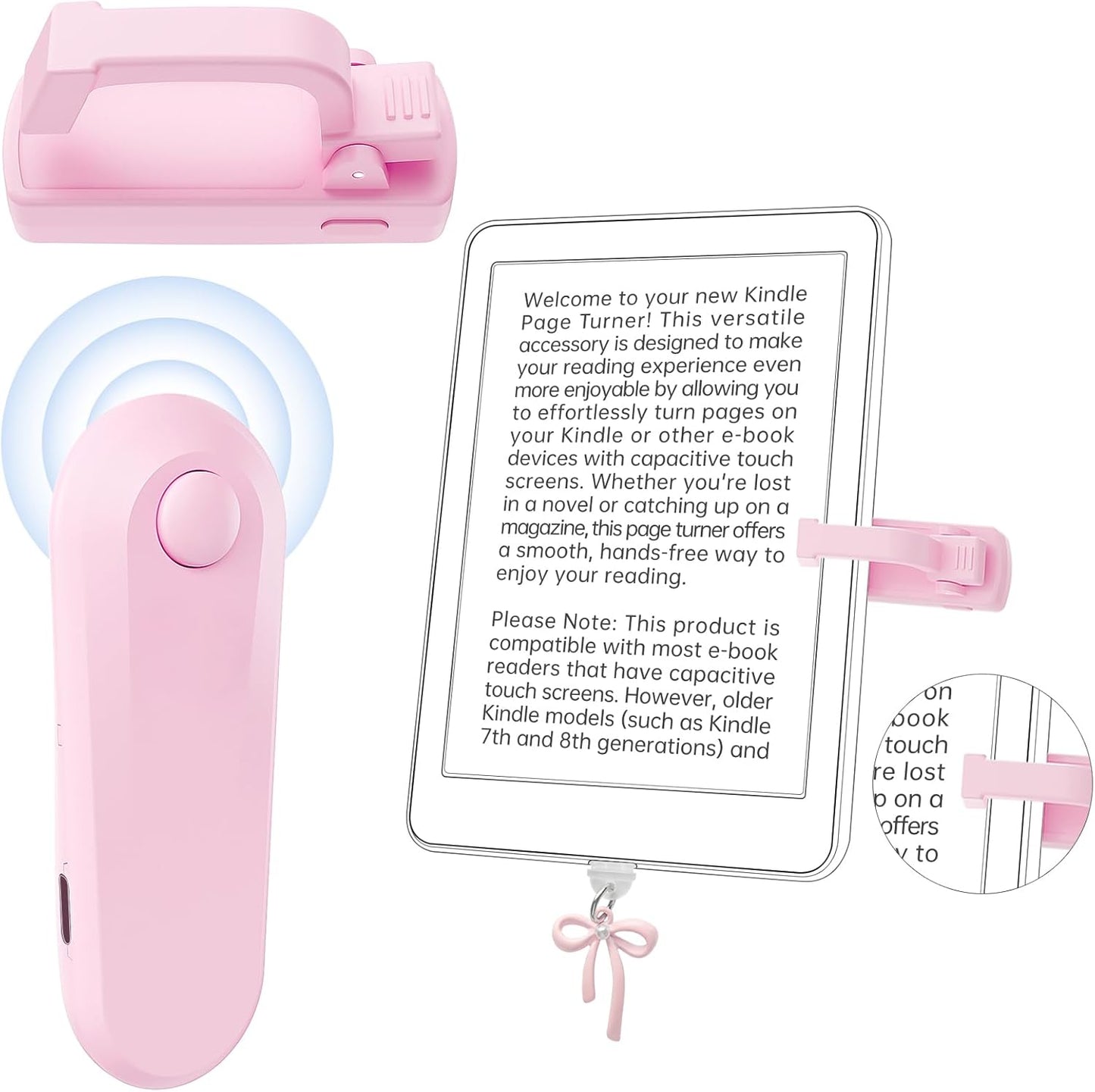 Kindle Page Turner with Dust Plug Charm, Remote Control Page Turner for Kindle Paperwhite Oasis EReaders Kobo,Tablets Reading Novels Camera Record & Shutter Selfie-Quiet Reading & Unobstructed Screen
