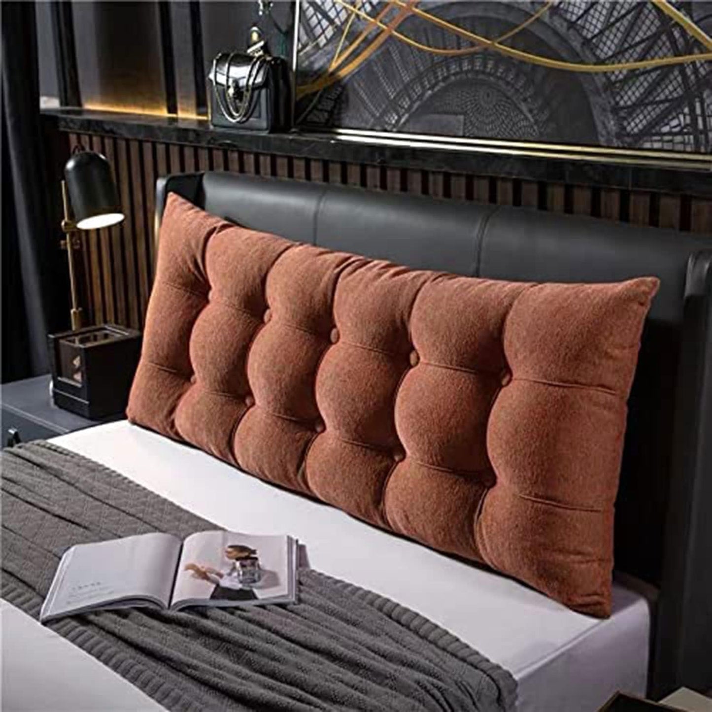 Solid Color Headboard Pillow Removable Reading Pillow, Large Bolster Positioning Support Wedge Pillow for Watching TV,Sofa(Size:200x20x60cm(79x7.8x23.6),Color:Coffee)
