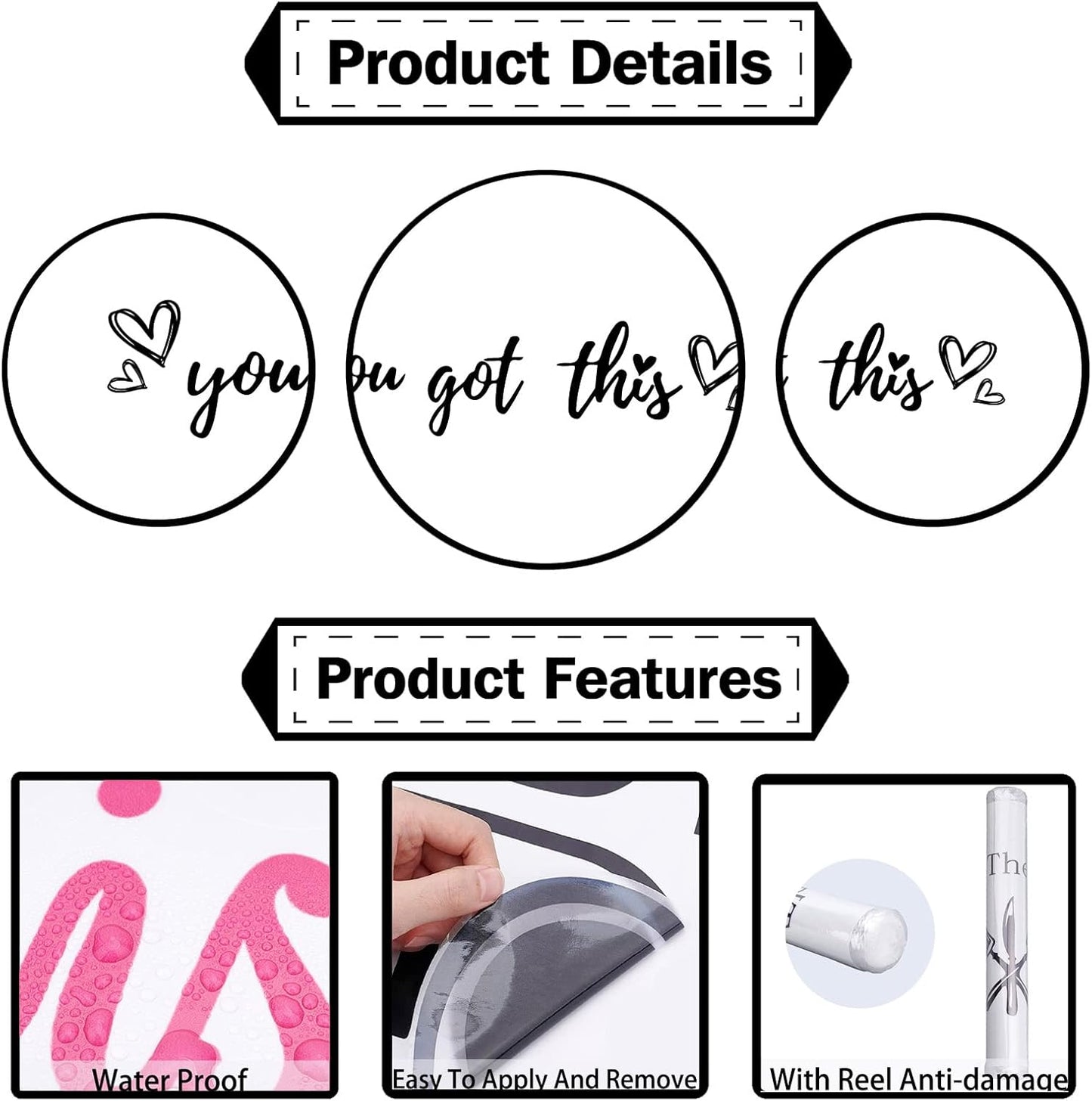 PLIGREAT You Got This Quotes Wall Stickers, Peel and Stick Wall Decals, Removable Vinyl Art Letters Walls Sticker for Bedroom Living Room Home Office Decorations Indoor Window Art Decor