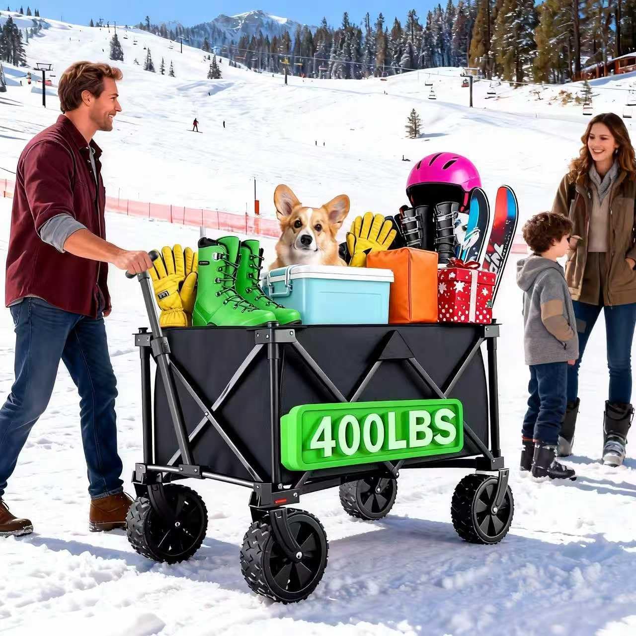 BEAU JARDIN Collapsible Wagon 440 lbs Heavy Duty Wagon Carts Foldable Portable Wagons for Groceries Beach Cart with All-Terrain Wheels Utility Wagon for Shopping Sports Camping Black