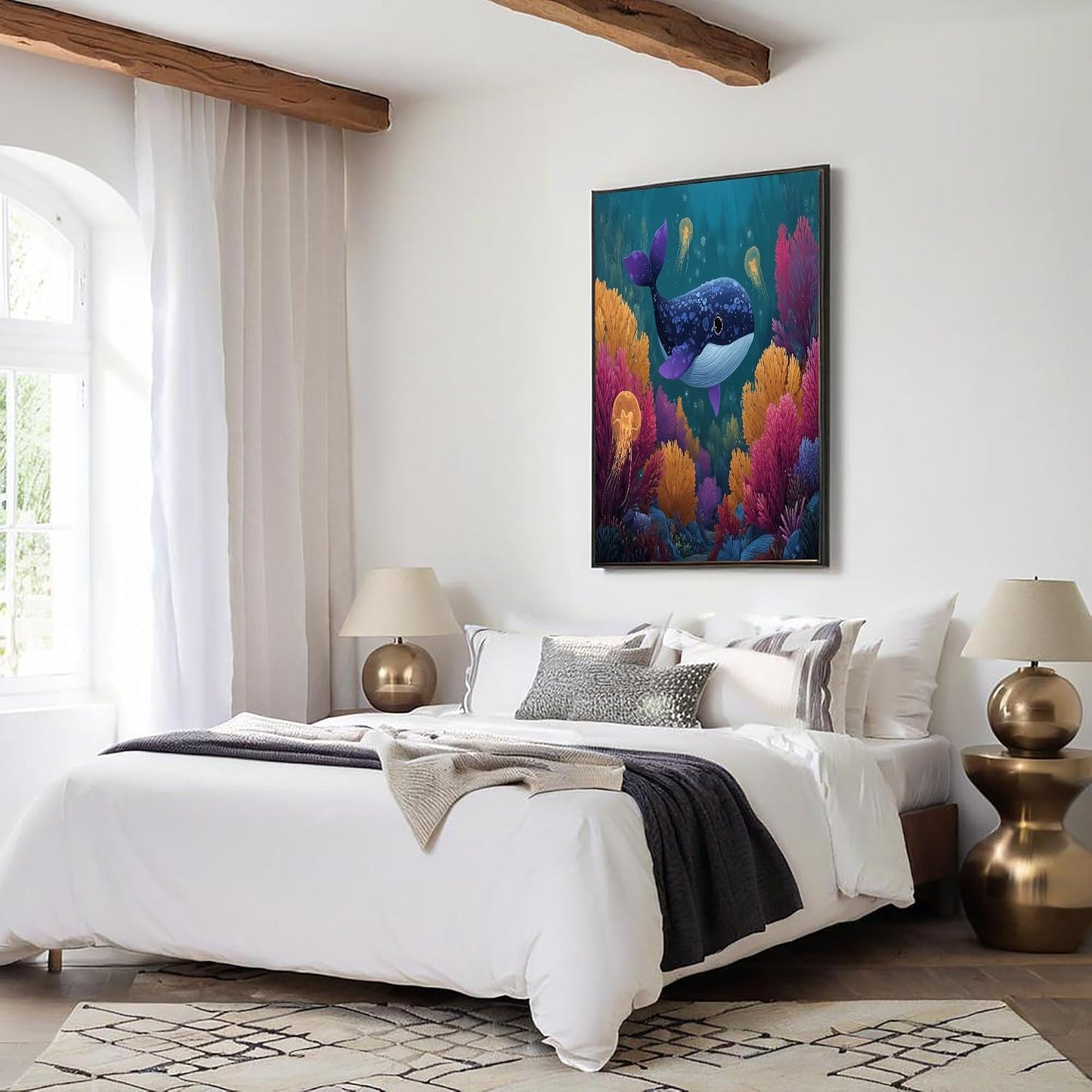 GDJSMIN Cartoon Style Wall Art, Ocean Cute Little Blue Whale Poster for Reading Room Living Room Decor 16x 24 inch Unframed