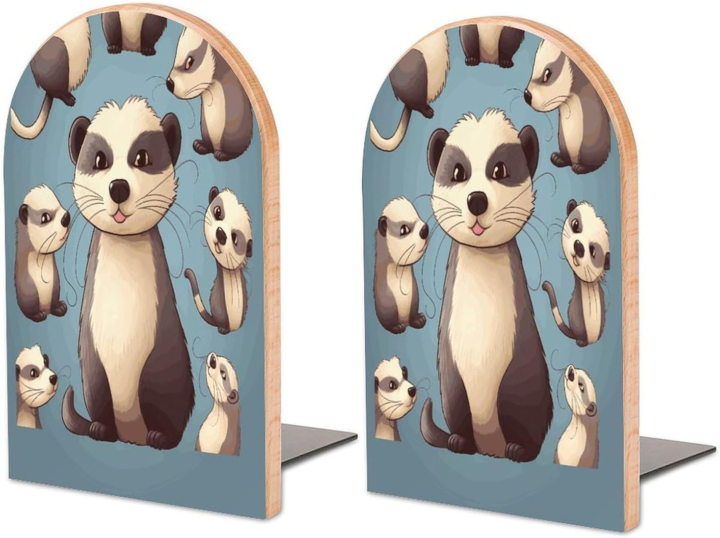 Hairy Ferret Bookend for Shelves Wooden Book End Large Size Sturdy Book Holders Stoppers with Metal Base for Bookshelves Slick Decorative Bookends Stands