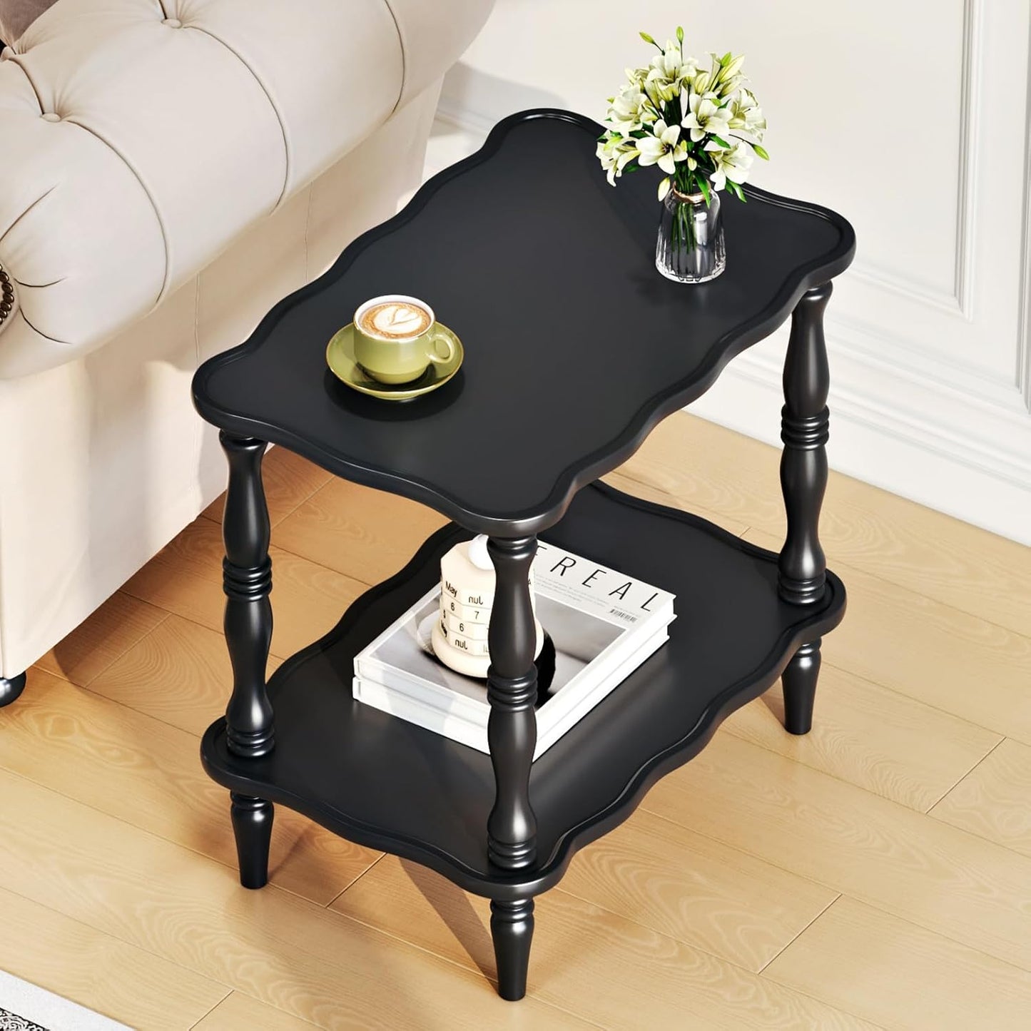 Uniclinens Solid Wood End Side Table - Small Wooden Nightstand for Living Room Bedroom, Black