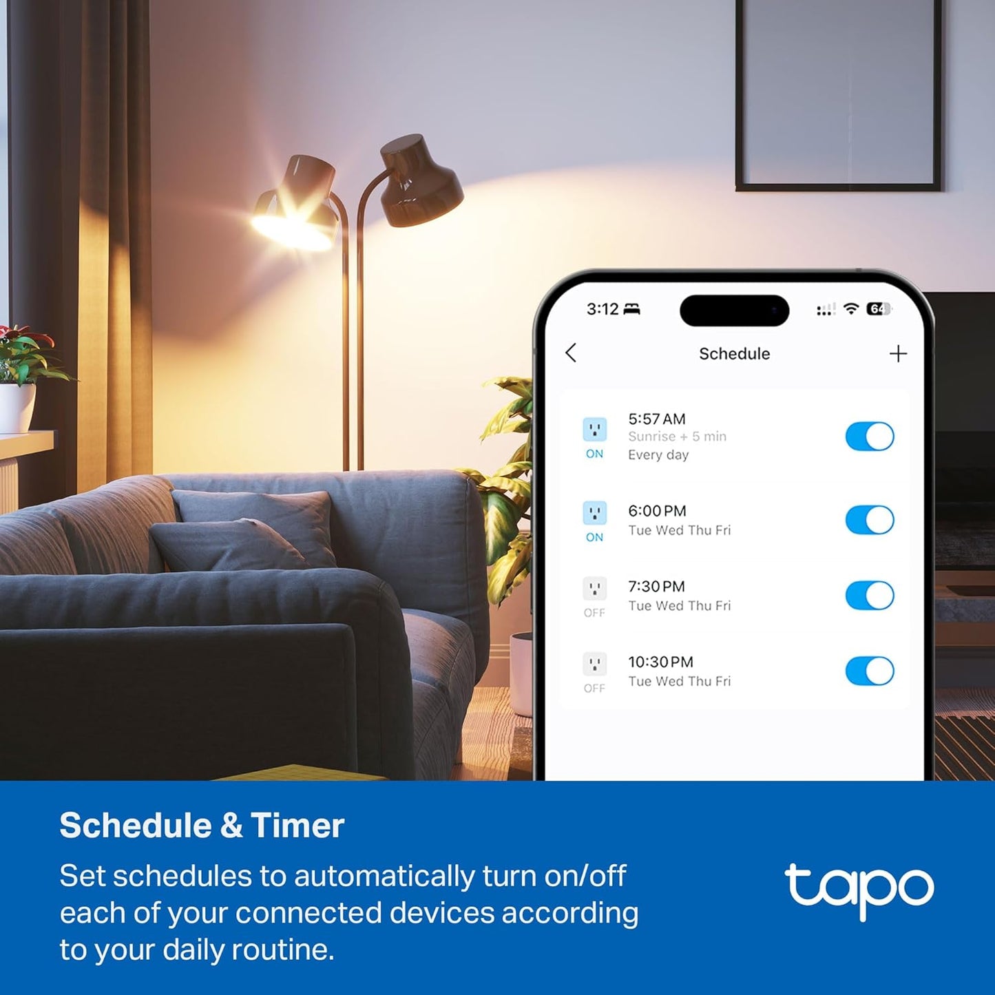 Tapo Smart Wi-Fi Power Strip - Matter Compatible, Energy Monitoring, Surge Protection, 6 Individually Controlled Outlets & 3 USB Ports, Works with Alexa, Google Assistant, Siri & Bixby - Tapo P316M