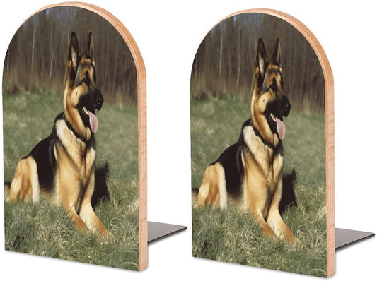 German Shepherd Dog Bookend for Shelves Wooden Book End Large Size Sturdy Book Holders Stoppers with Metal Base for Bookshelves Slick Decorative Bookends Stands
