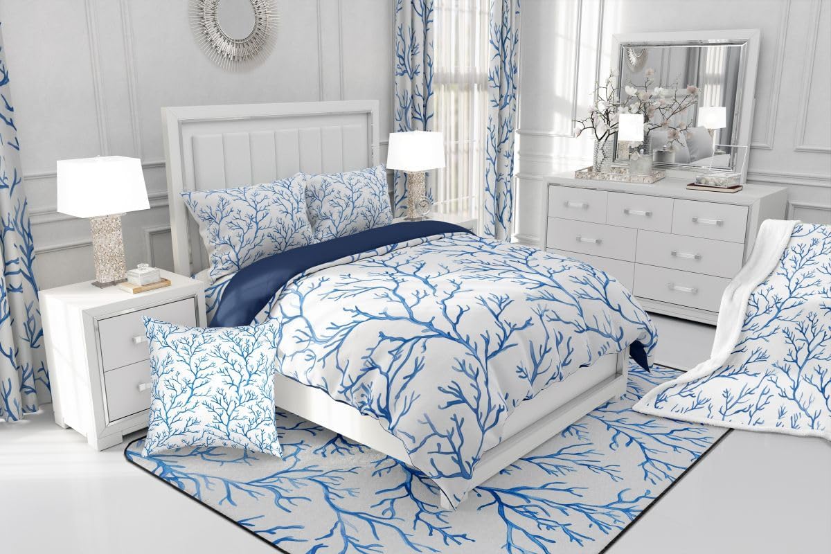 Feelyou Nautical Coastal Sherpa Throw Blanket for Couch Beach Ocean Coral Super Soft Cozy Fleece Blue Blanket for Winter, Plush Throw 40"x50" All Season