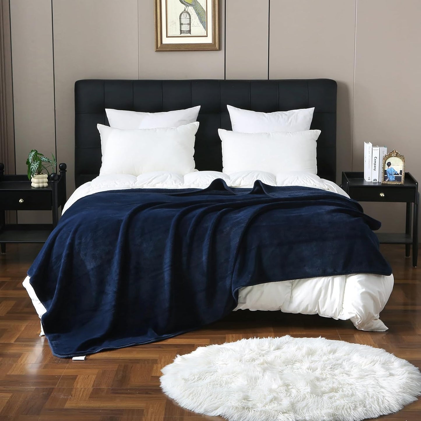 Knitted Thick Milk Velvet Fleece Throw Blanket for Couch Ultra-Plush Soft Decorative Colorful Travel Bed Office Blanket (Navy, 60" 80")