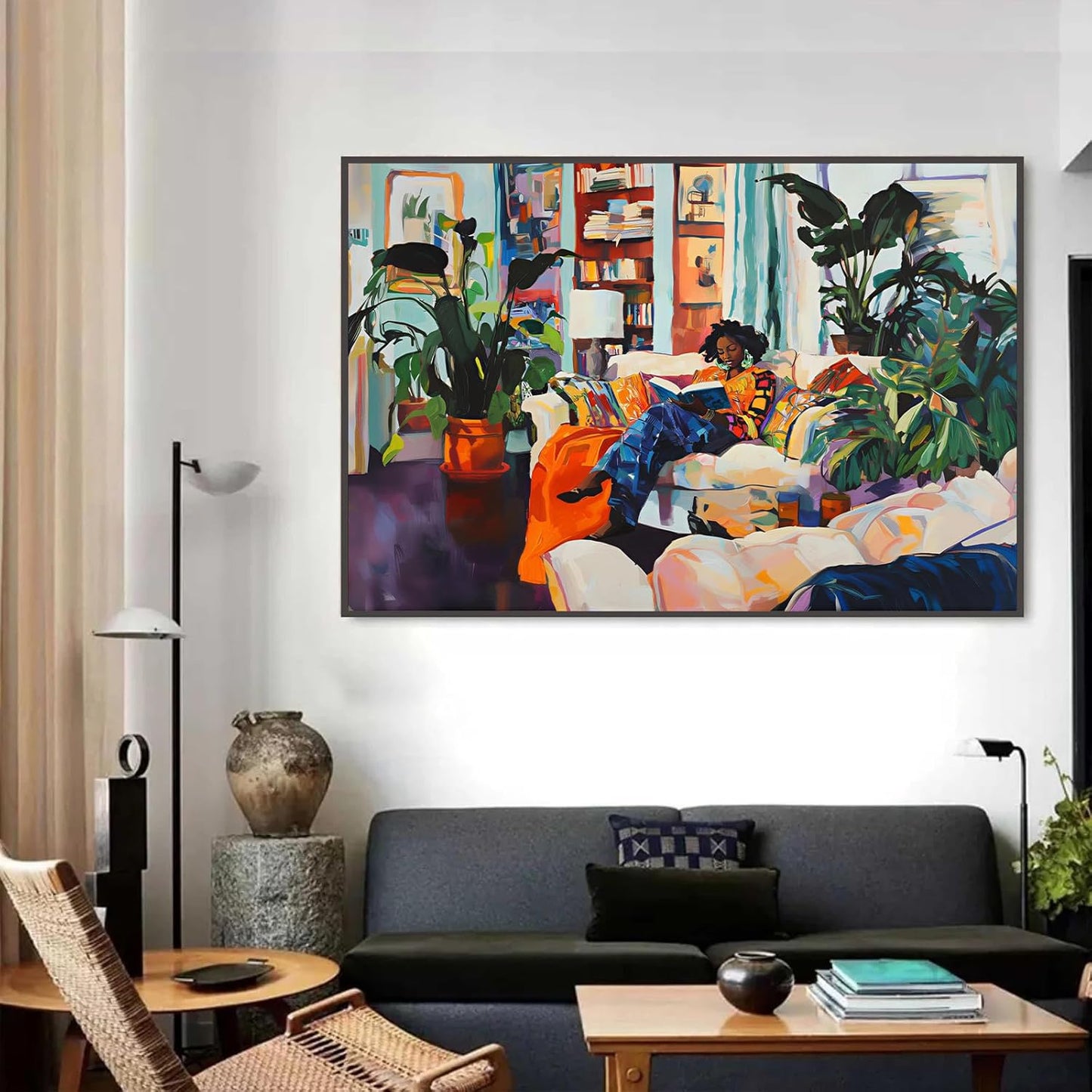 YUECOSHMAO Black Woman Wall Art African American Girl Reading Canvas Wall Art Black Woman Minimalist Decor Poster Fashionable Painting Decorations for Bedroom Living Room 16 X 24 Inch UNFRAMED
