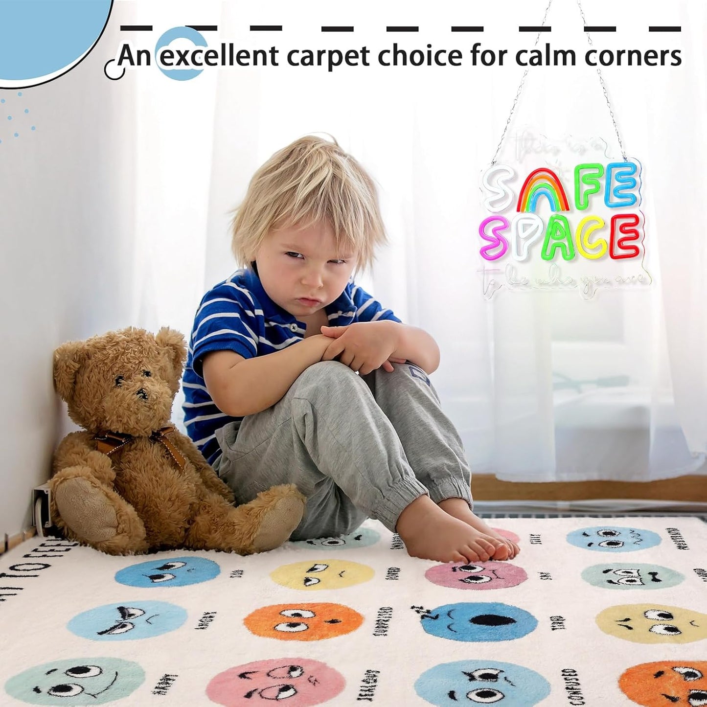 3.3 x 4 ft Calming Corner Items Calm Corner Classroom Rug Feelings Chart Emotion Reading Rug Soft Fluffy Mental Health Floor Mat for School Living Bedroom Playroom