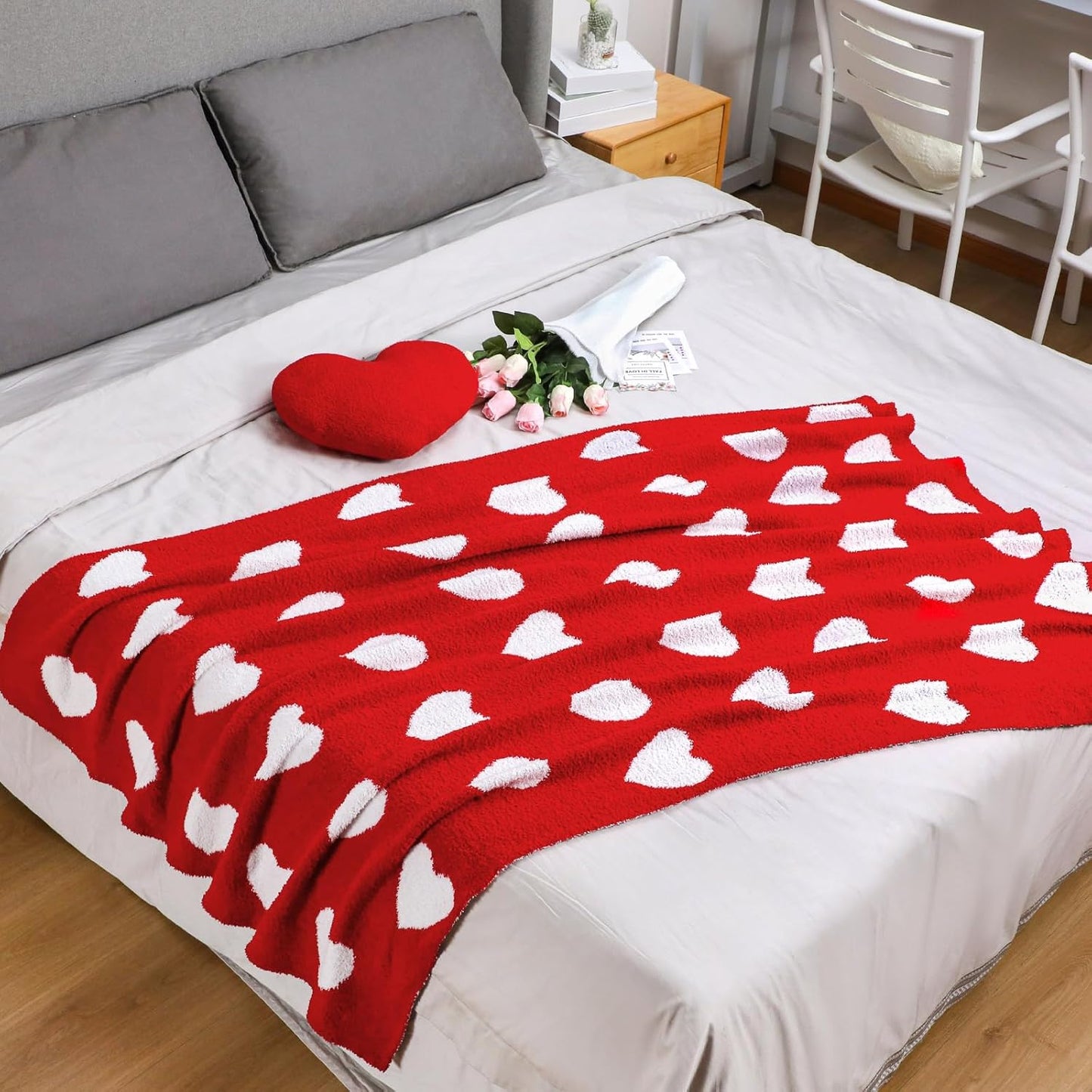 Valentine's Day Throw Blankets Pillow Gifts Set Valentines Gift Include Double Sided Flannel Blanket 50 x 60 Inch and Plush Throw Pillows Cushion for Couch Sofa Bed Decorations