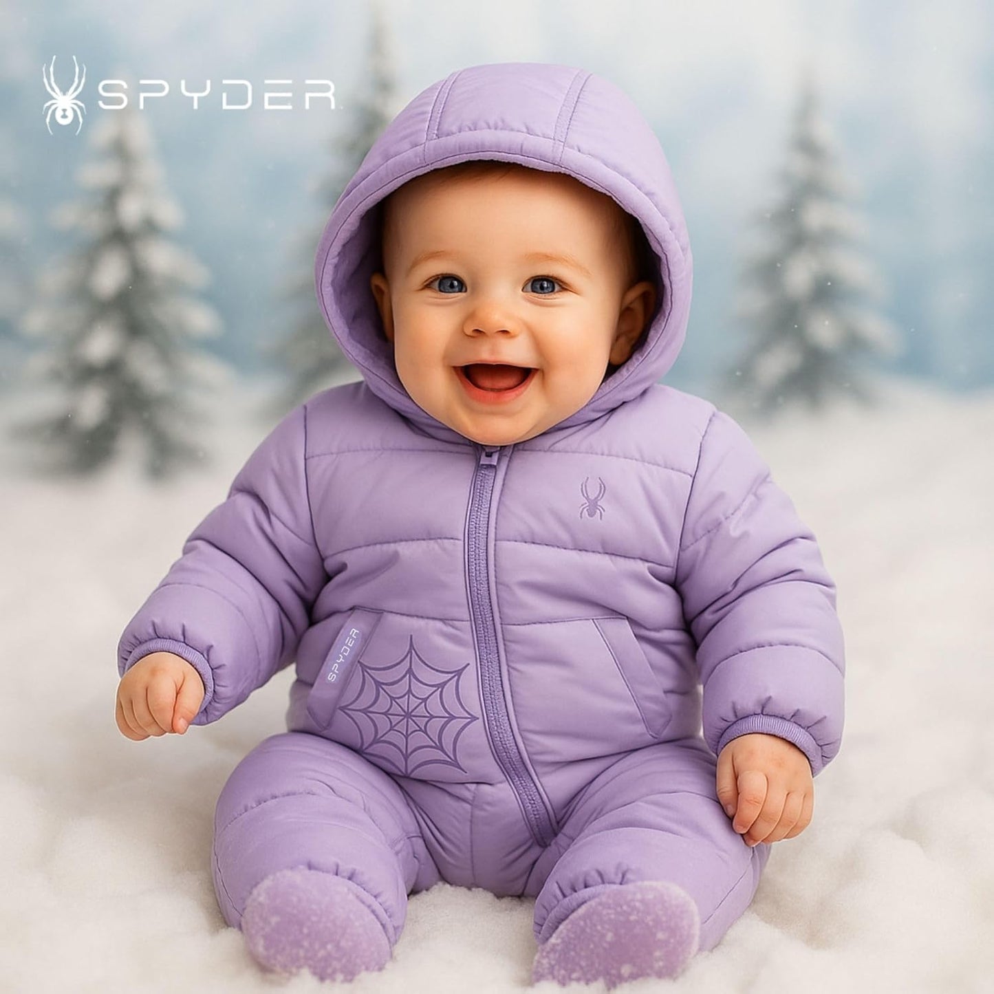 Spyder Baby Snow Suit - Fleece Lined Zip Snow Pram, Baby Snowsuit for Infants for Winter for Boys and Girls, Sizes 0-24M