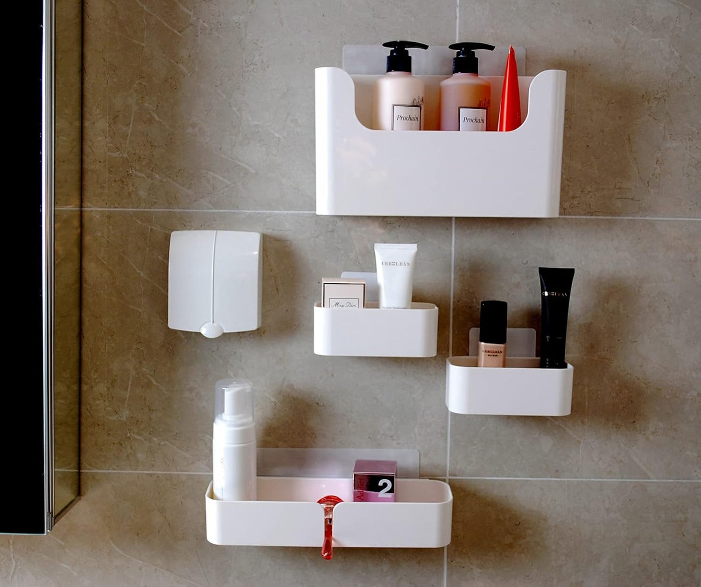 Adhesive Wall Mounted Shelves, Durable ABS Plastic Hanging Storage Bins White, Excellent Floating Organizer 4pcs Set, Convenient Storage Solution on Smooth Wall Surface