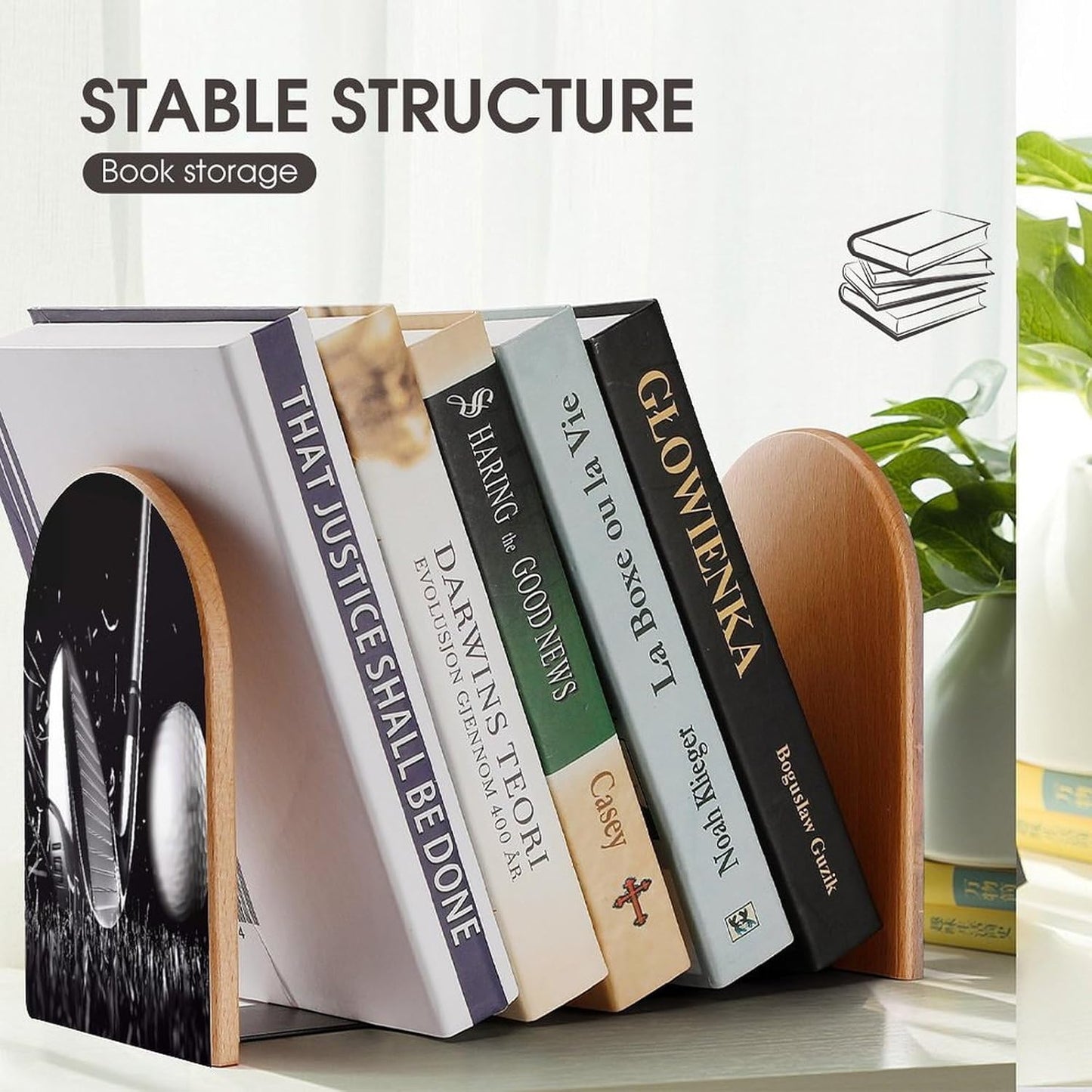 Black and White Golf Wooden Bookend Non-Slip Book Ends Heavy Duty Book Stopper with Metal Base Books Holderd Decorative Bookends Stands Firmly for Office Supplies