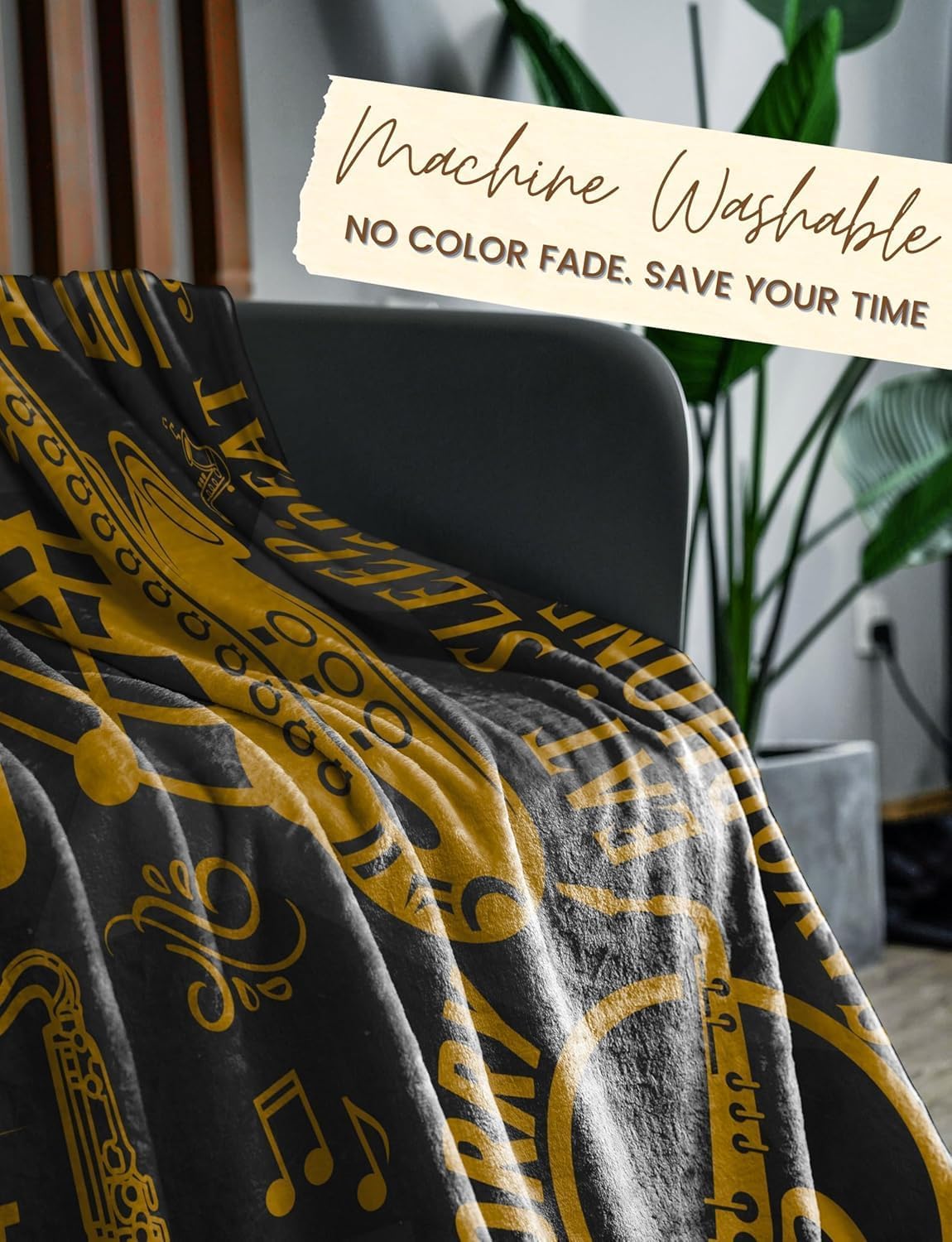 Saxophone Gifts, Bed Flannel Plush Throw Blankets, Jazz Gifts for Jazz Lovers on Birthday, Christmas, 50"x 65"