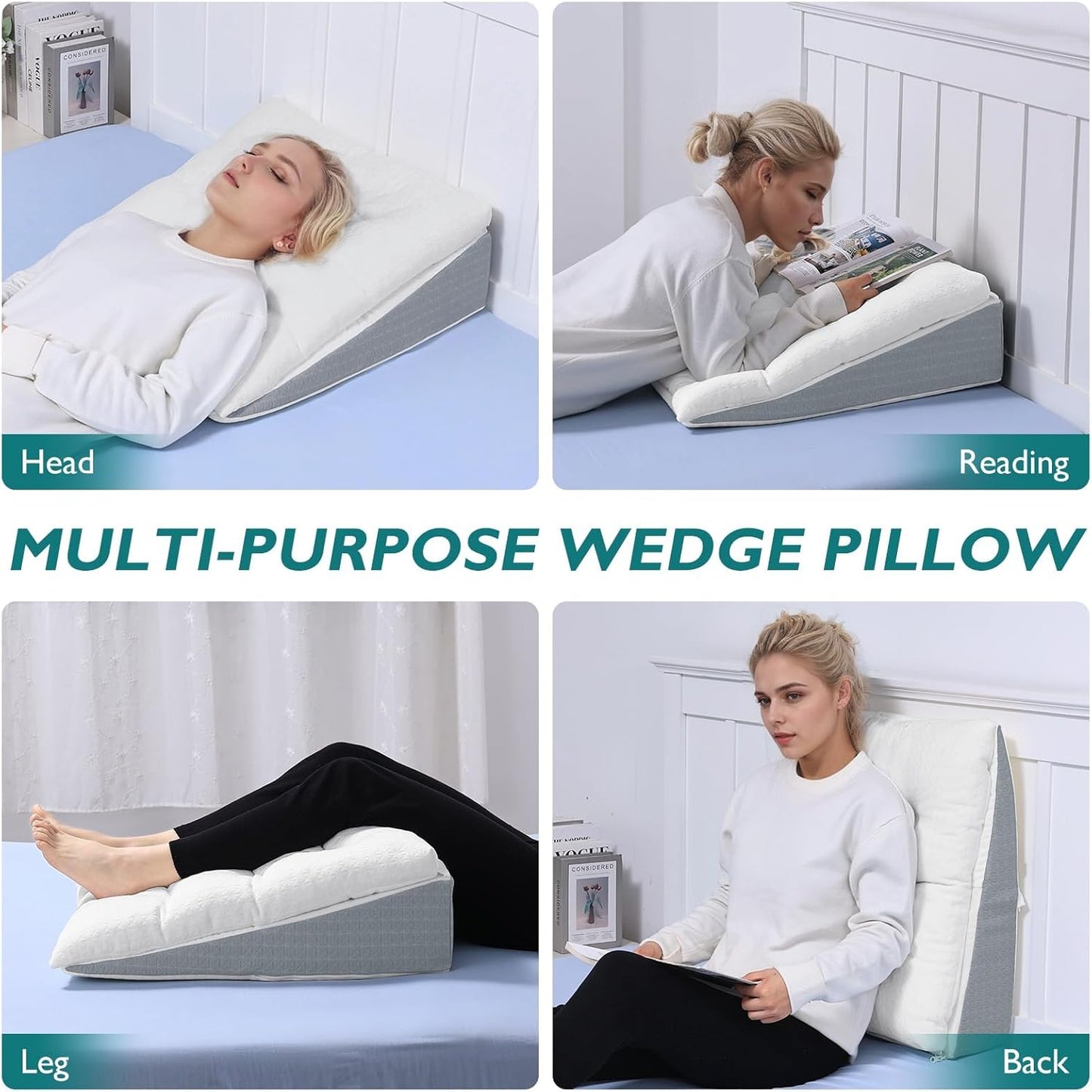 TANYOO Bed Wedge Pillow for Sleep Apnea 7.5Inch Gerd Pillow Patent Dual Layer Triangle Pillow Adjustable Shredded Memory Foam Topper Soft Support Ideal for Acid Reflux, After Surgery, Snoring