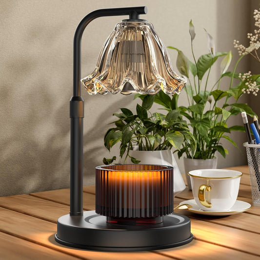 Flower Candle Warmer Lamp with Timer - Electric Modern Wax Melt Warmer Black Scented Jar Candles Light Room Decor for House Warming New Home Birthday Women Mom Gifts