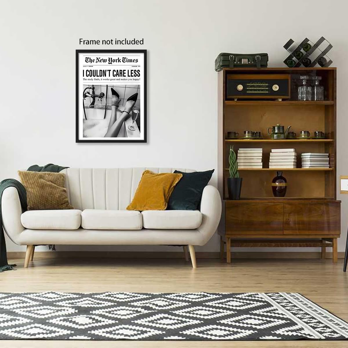 ZERFVTG Black and White Girly Poster Retro NewsPaper Wall Art Vintage Bar Cart Decor Trendy New York Times Canvas Prints for Barthroom Home Bar 12x16 inch Unframed