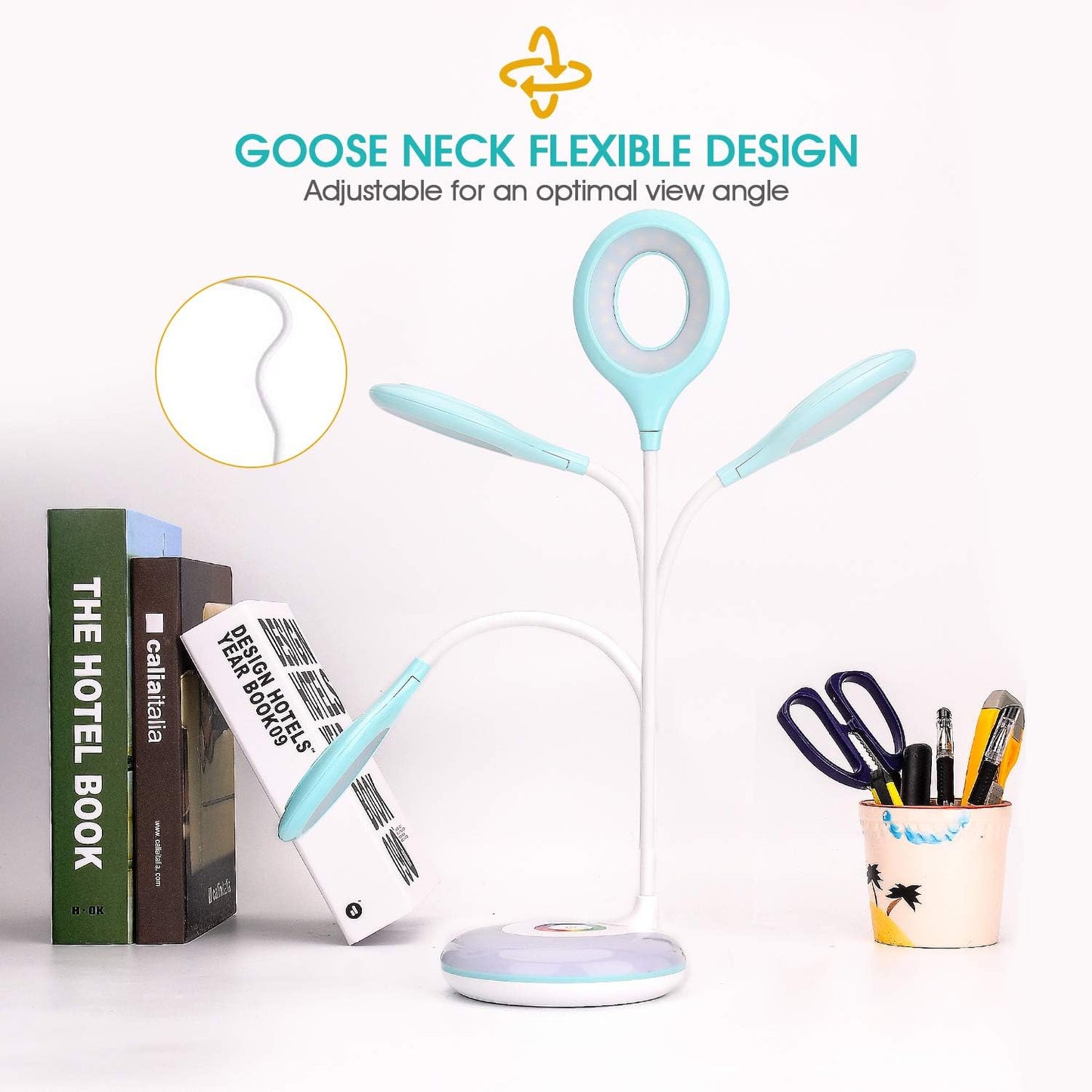 mafiti LED Desk Lamp Cordless Rechargeable Battery Operated Table Light Adjustable Gooseneck Dimmable Touch Control Color Changing RGB Eye-Caring Base Night Light for Kids with USB Charging Cable
