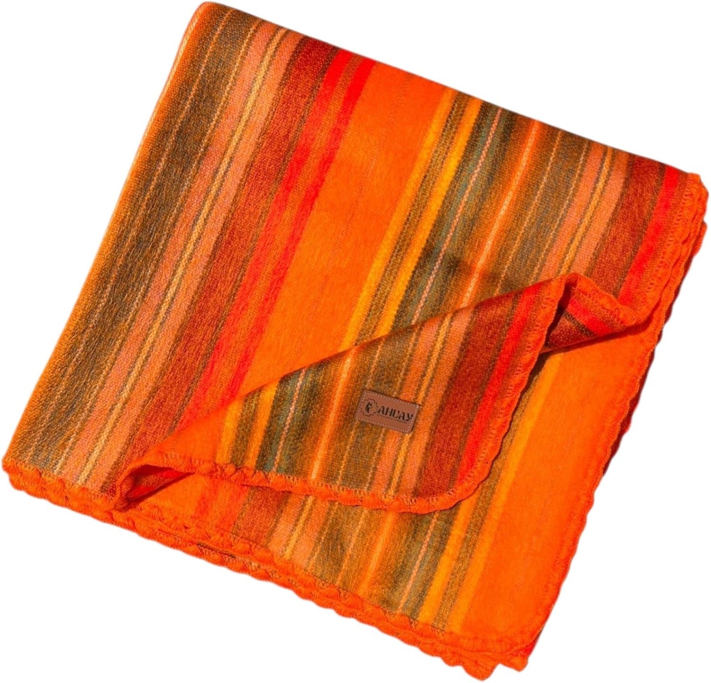 Alpaca Wool Blanket – Naturally Warm and Ultra-Soft Comfort – 65 x 48 - Breathable and Hypoallergenic – Non-Itchy Alpaca Blanket, Handwoven, Cozy Feel and Beautiful Natural Texture(Orange)