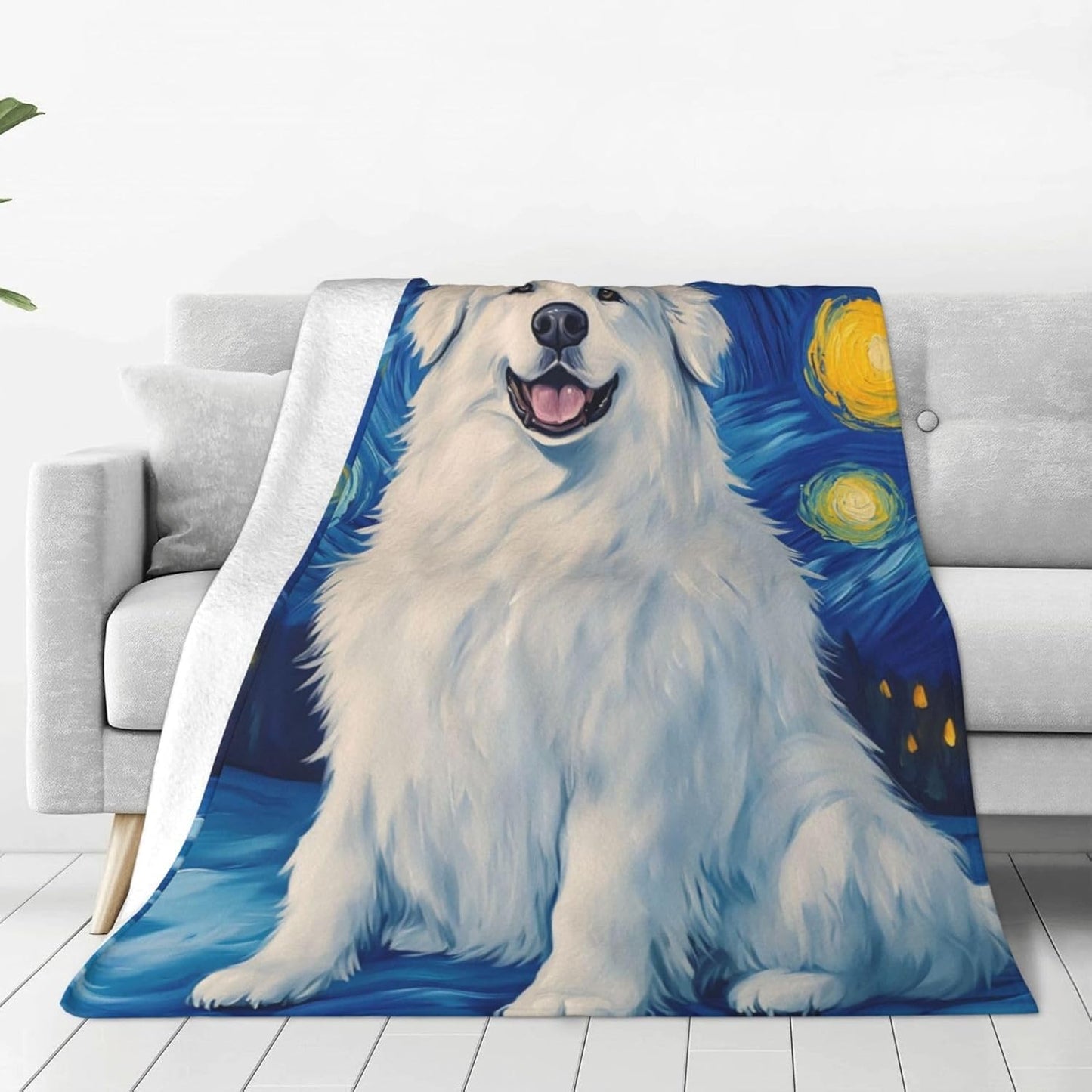 Great Pyrenees Blanket for Great Pyrenees Lovers, Puppy Gifts for Adults Kids Women Men, Flannel Throw Blankets for Bed Living Room Couch Traveling Camping, Soft Warm Plush Dog Decor 50x60in