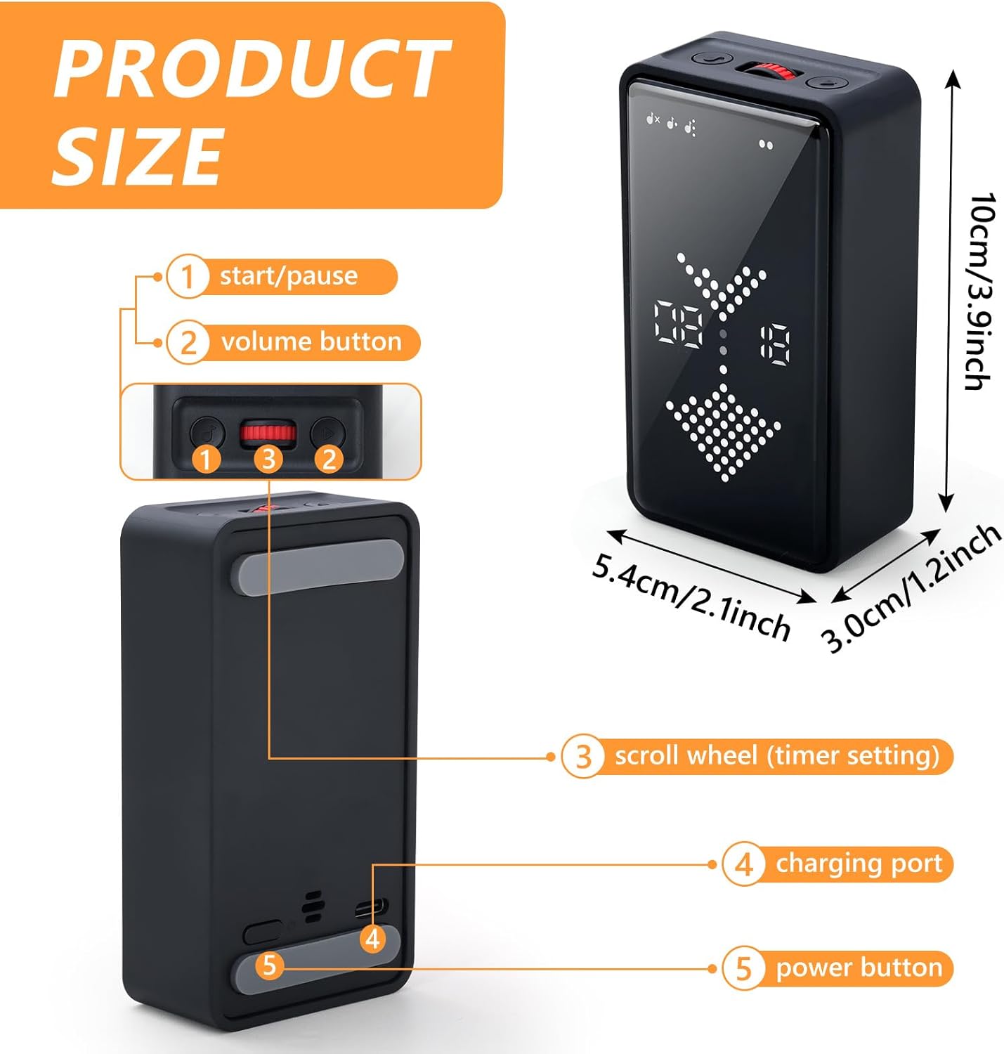 GuDoQi Digital Hourglass Pomodoro Timer, Magnetic 1-99 Mins Adjustable Rechargeable Digital Countdown ADHD Timer, Mute/Low Volume/High Low Volume Modes for Work, Study, Back to School, Kitch, Black