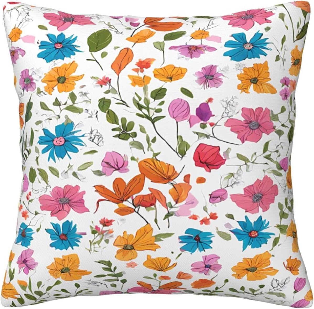 All-Season Square Pillow Covers 18"X18", Flowers, Decorative Throw Pillow Covers for Sofa Bed Couch, Hidden Zipper Cushion Cover, Square Lumbar & Accent Pillowcases for Home Decor