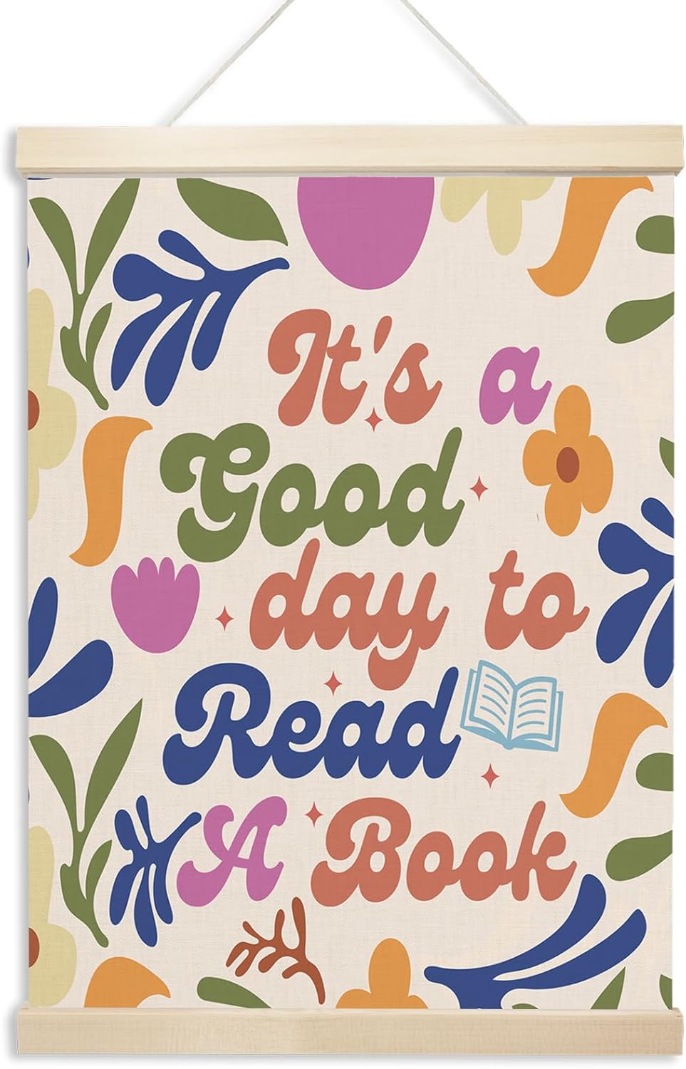 Xmsaitar It's A Good Day to Read A Book Floral Poster Hanger Frame Wall Art, Classroom Prints for Wall Decor, Reading Pictures Wall Hanging Decor for Book Lovers Library Reading Nook Corner 12x16in