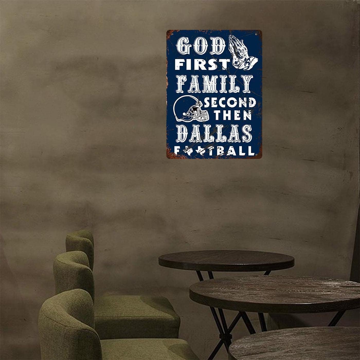 Vintage Sports Poster Metal Football Tin Sign 8x12 Inch—Football God first Family second Then football—Retro Poster for football fans, bar, cafe, restaurant wall decor art