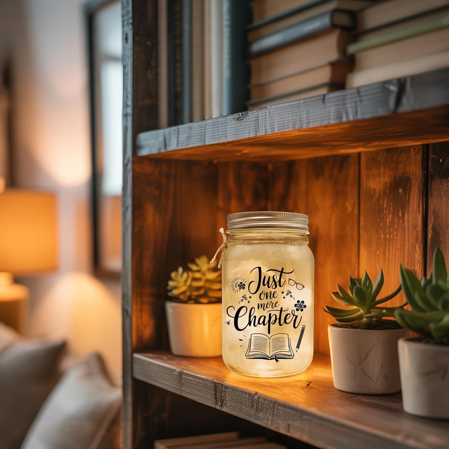 Just One More Chapter Mason Jar Night Light Reading Gifts for Book Lovers Women, Men - Librarian Gifts for Readers Reading Accessories for Book Lovers - Gift for Librarian On Fathers Day, Christmas