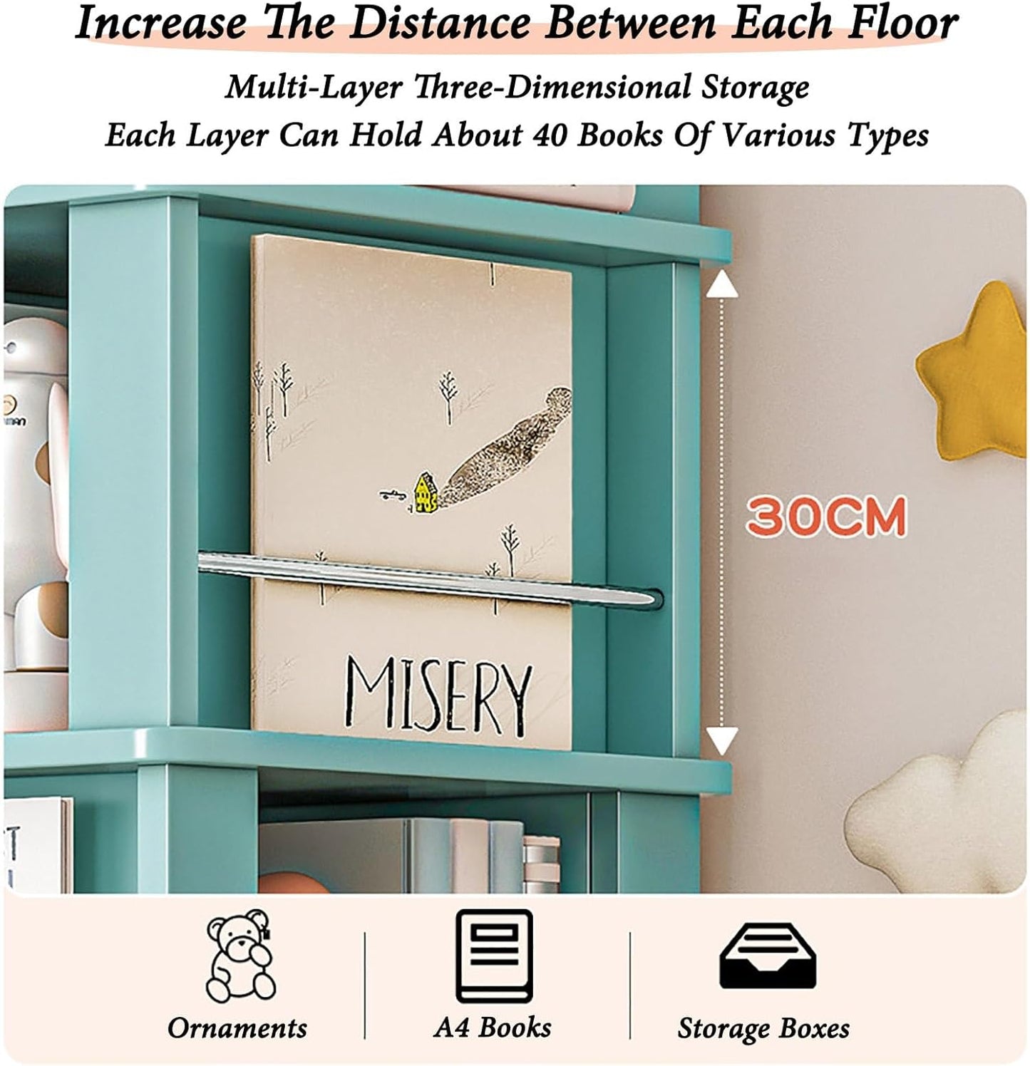 Rotating Bookshelf Tower With Wheels 360 Display 4/5 Tier Floor Standing Bookcase Storage Rack For Kids Corner Bookshelf For Small Space Book Shelf Rotating Bookcase For Living Room Study Room Office(