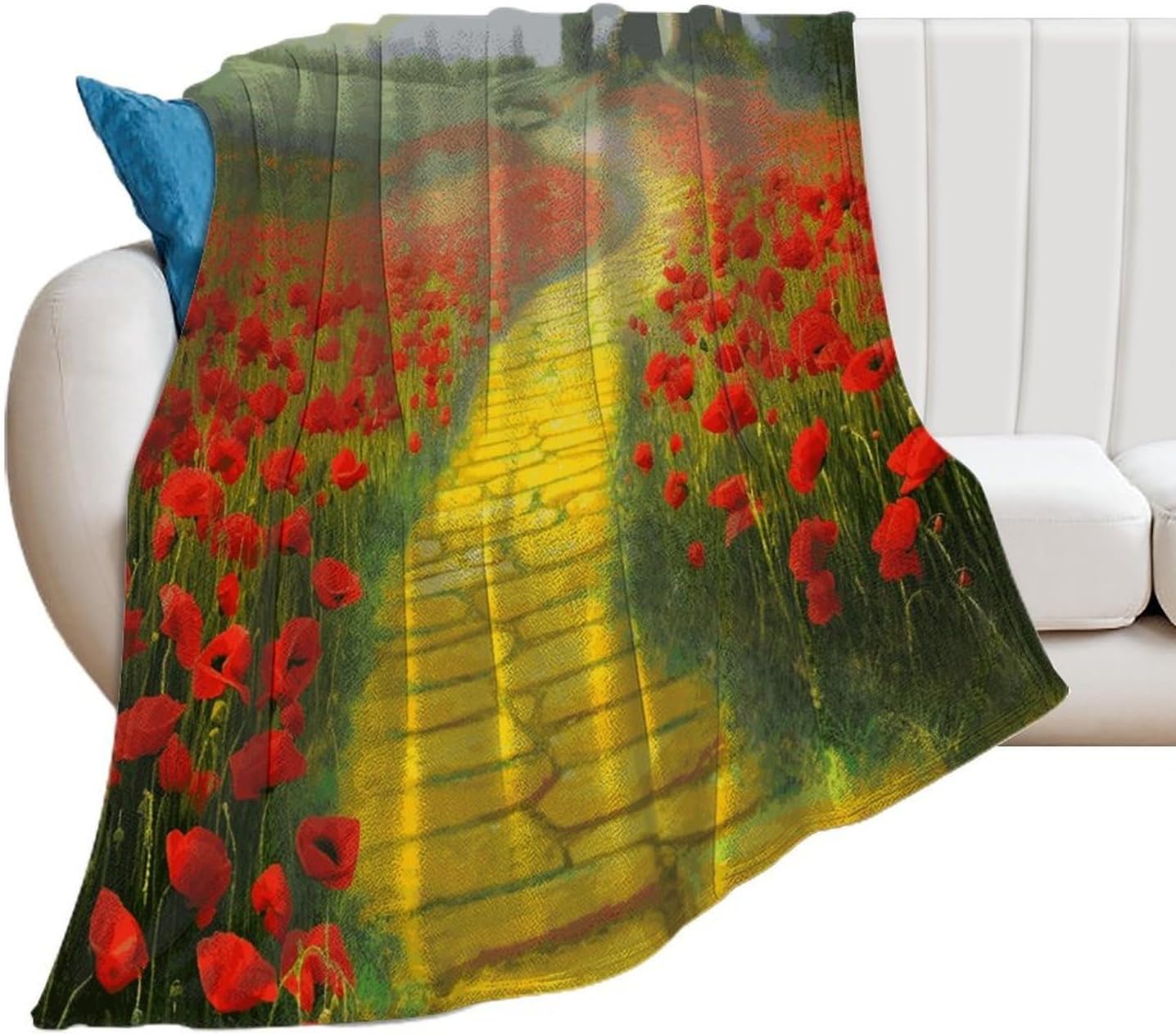 Poppies Field Yellow Brick Road Blanket Super Soft Lightweight Throw Blanket Cute Cozy Warm Bed Blanket Decorative Fuzzy Blanket All-Season Home Decor Gift for Sofa Couch Living Room 60"*80"（150*200cm
