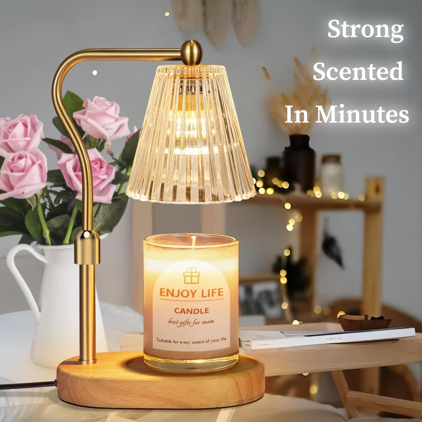 Candle Warmer Lamp with 8 Colors LED Changing,with Timer Dimmer Adjustable Height,Mothers Day Gifts,Vintage Home Decor