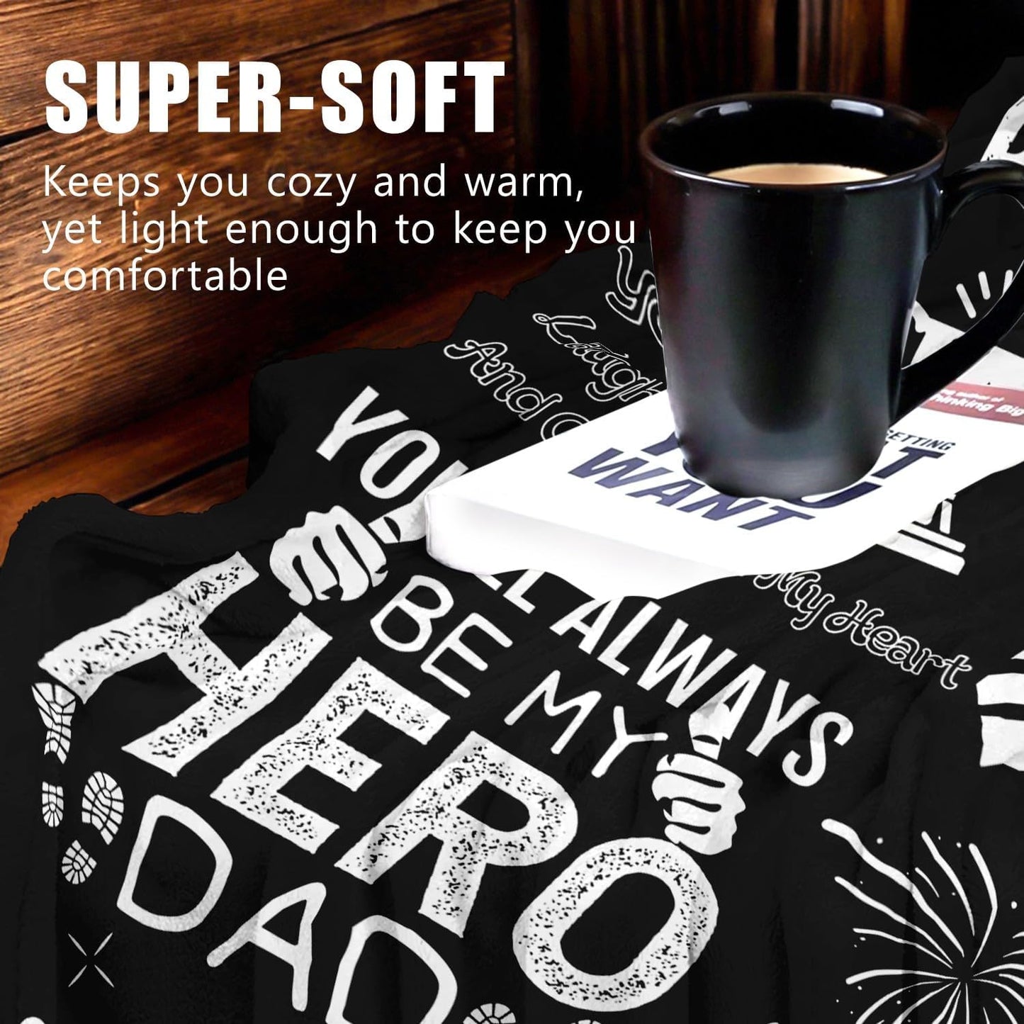 Birthday Gifts for Dad from Daughter & Son - Best Dad Ever Blanket - Christmas Fathers Day Valentines Day Birthday Gifts for Dads Who Have Everything - to My Hero Dad's Blanket 50"x60" Black