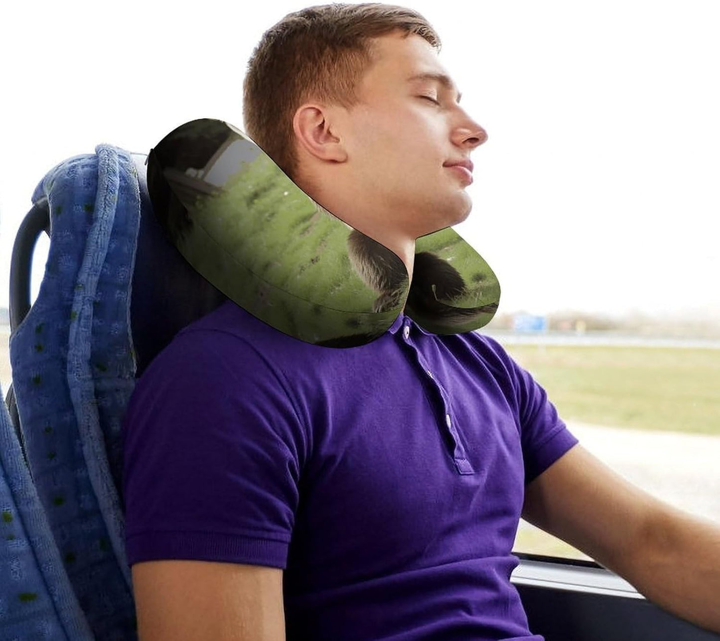 Hi Bear Sit on The Lawn Neck Pillow Memory Foam U Shaped Pillows Portable Pillows for Shoulder Travel Head Support Pillow with Concealed Zipper for Airplane Car Home Office