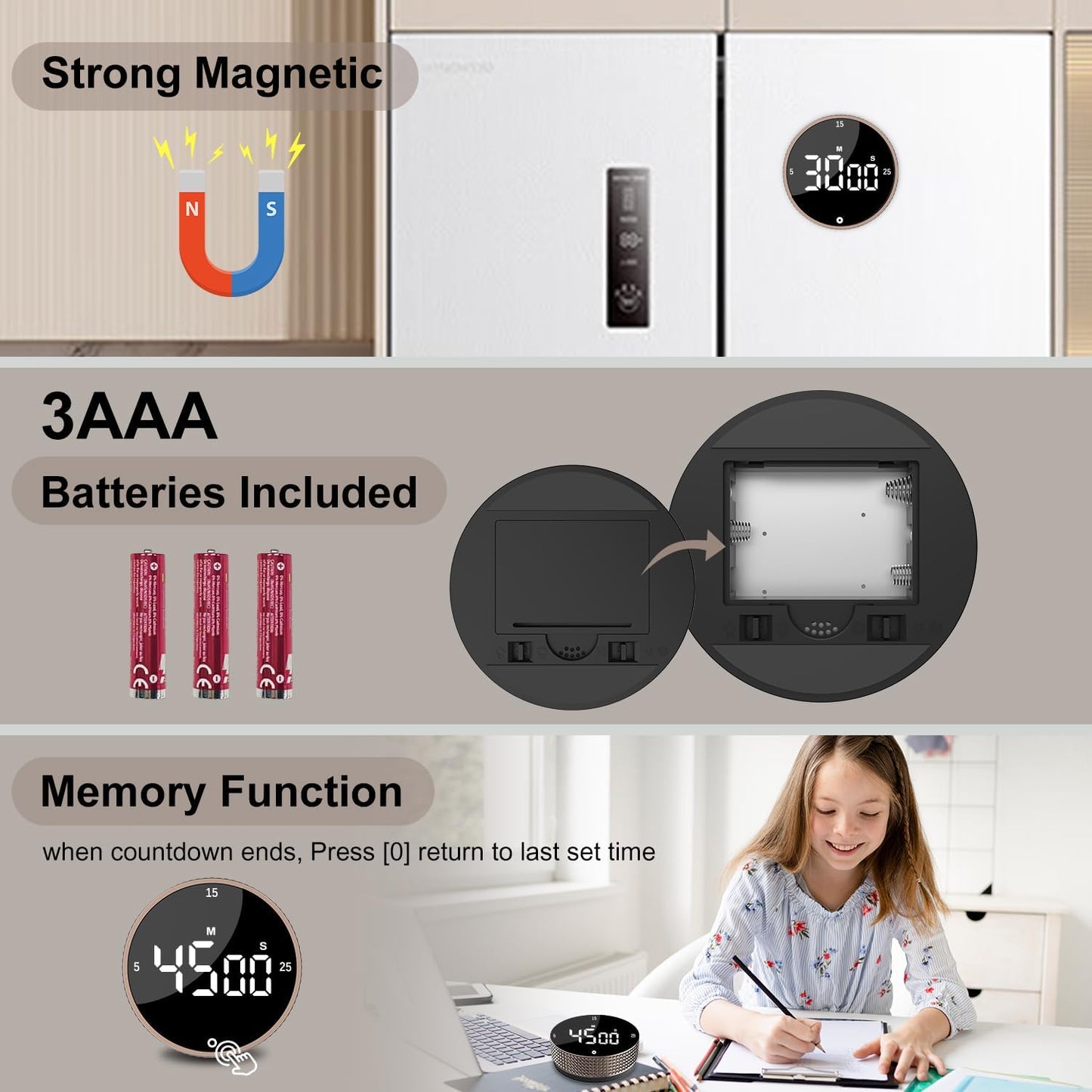 Digital Kitchen Timer with LED Display, 99 Minutes Rotating Pomodoro Timer for Classroom, Fitness, Office, Magnetic Countdown & Countup Time Management Tool.