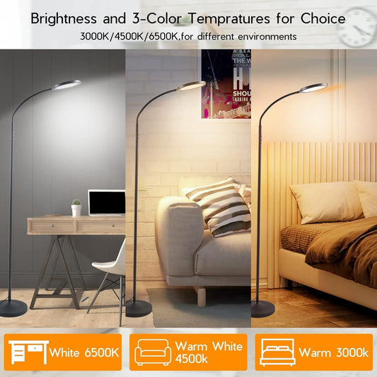Tenmiro Dimmable Floor Lamp,Super Bright Modern LED Lamps Custom Color Temperature Standing Lamp with Remote Push Button Control,Adjustable Gooseneck Reading Floor Lamp for Living Room Bedroom Office