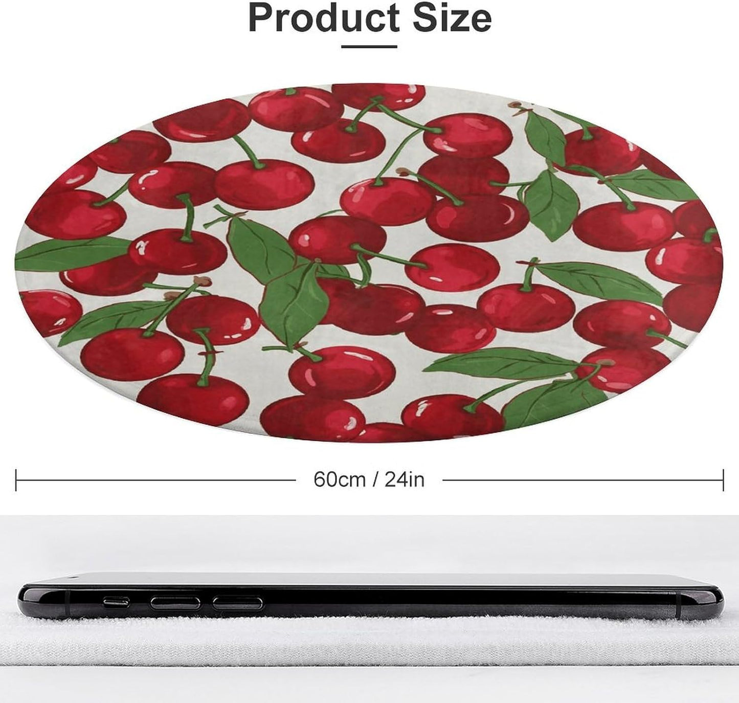 Red Cherries Circle Rug Retro Luxury Coral Velvet Floor Mat Non Slip Soft Indoor Floor Carpet Comfy Thickened Area Rugs Modern Aesthetic Minimalist Carpets for Home Decor