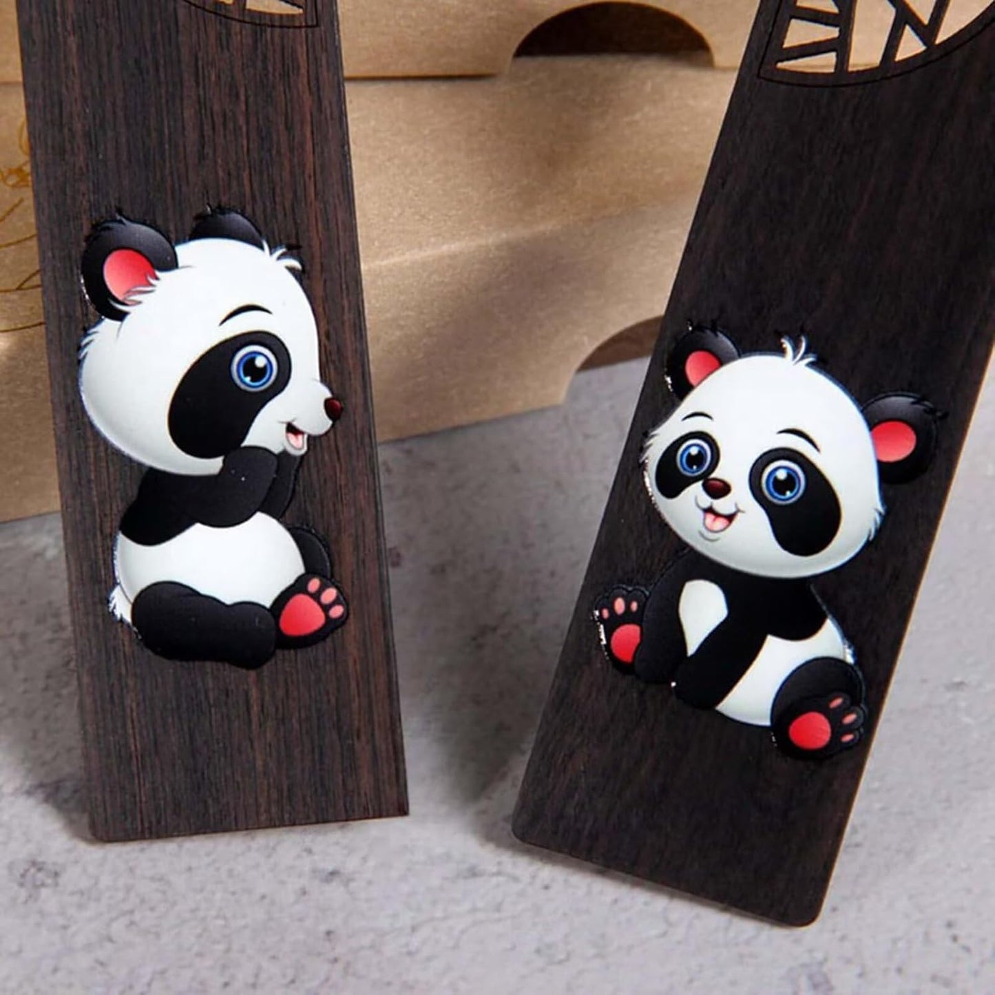 2pcs Wooden Bookmark,Stylish Wooden Bookmarks 5.71"x1.18", Panda Hollow Design Text Book Marker for Men Women, Decorative Page Markers with Pendant for Students Teachers Appreciation