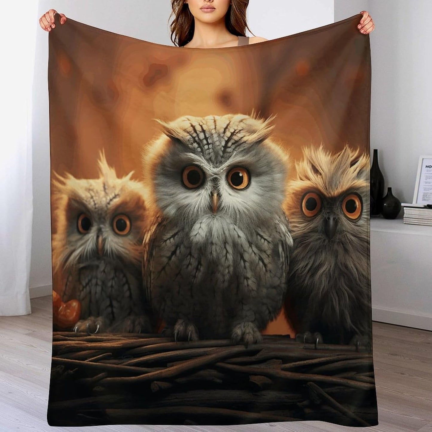 Cute Owl Blanket Chunky Fluffy Fuzzy Bed Blankets Cozy Soft Warm Winter Blankets Anti-Pilling Flannel Throw Blanket for Couch Living Room Bedroom Multiple Size