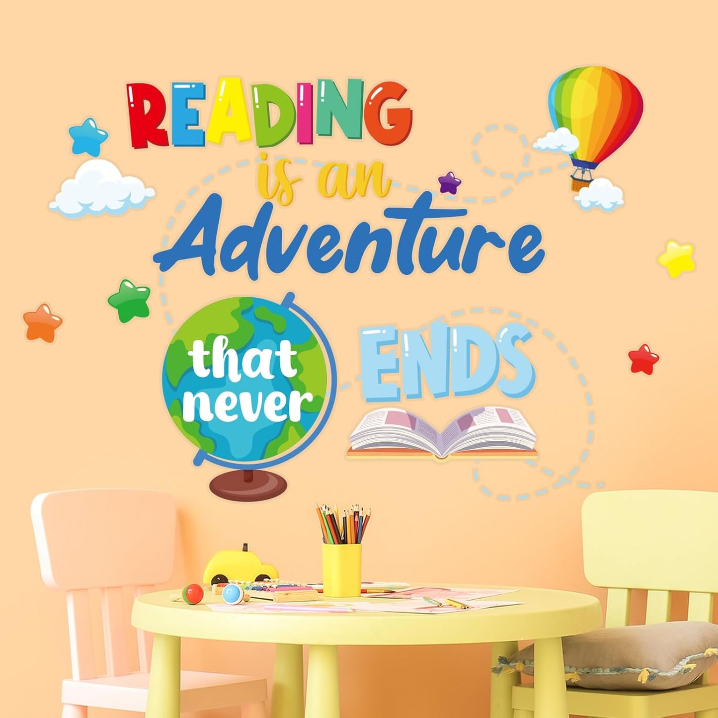 Cinrobiye Inspirational Quotes Wall Decals, Reading Corner Wall Art Stickers Nursery Classroom Playroom Decor for Toddler Kids Reading Study Room Bedroom Daycare Preschool Classroom Art Stickers