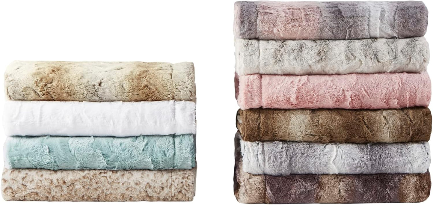 Madison Park Zuri Soft Plush Luxury Oversized Faux Fur Throw Animal Stripes Design, Faux Mink On The Reverse, Modern All Seasons Blanket for Bed, Sofa Couch, Office, Blush, 60x70