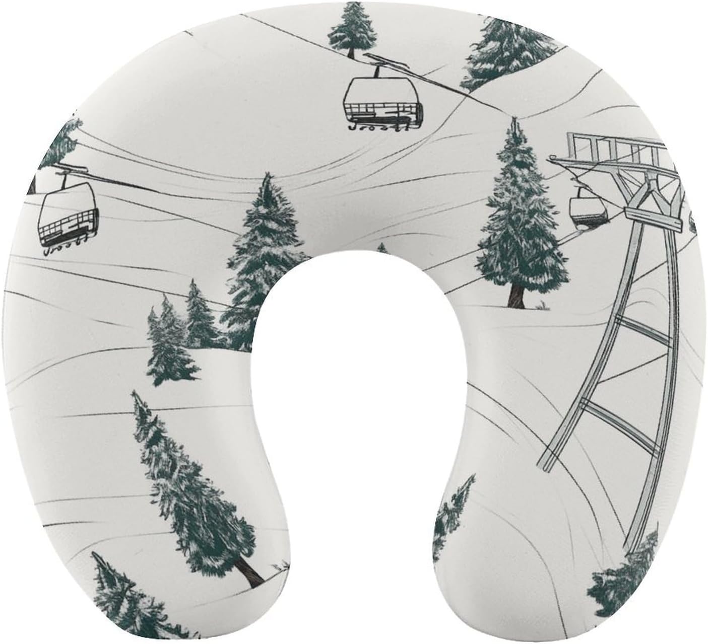 Ski Lift with Fir Tree Neck Pillow Memory Foam U Shaped Pillows Portable Pillows for Shoulder Travel Head Support Pillow with Concealed Zipper for Airplane Car Home Office
