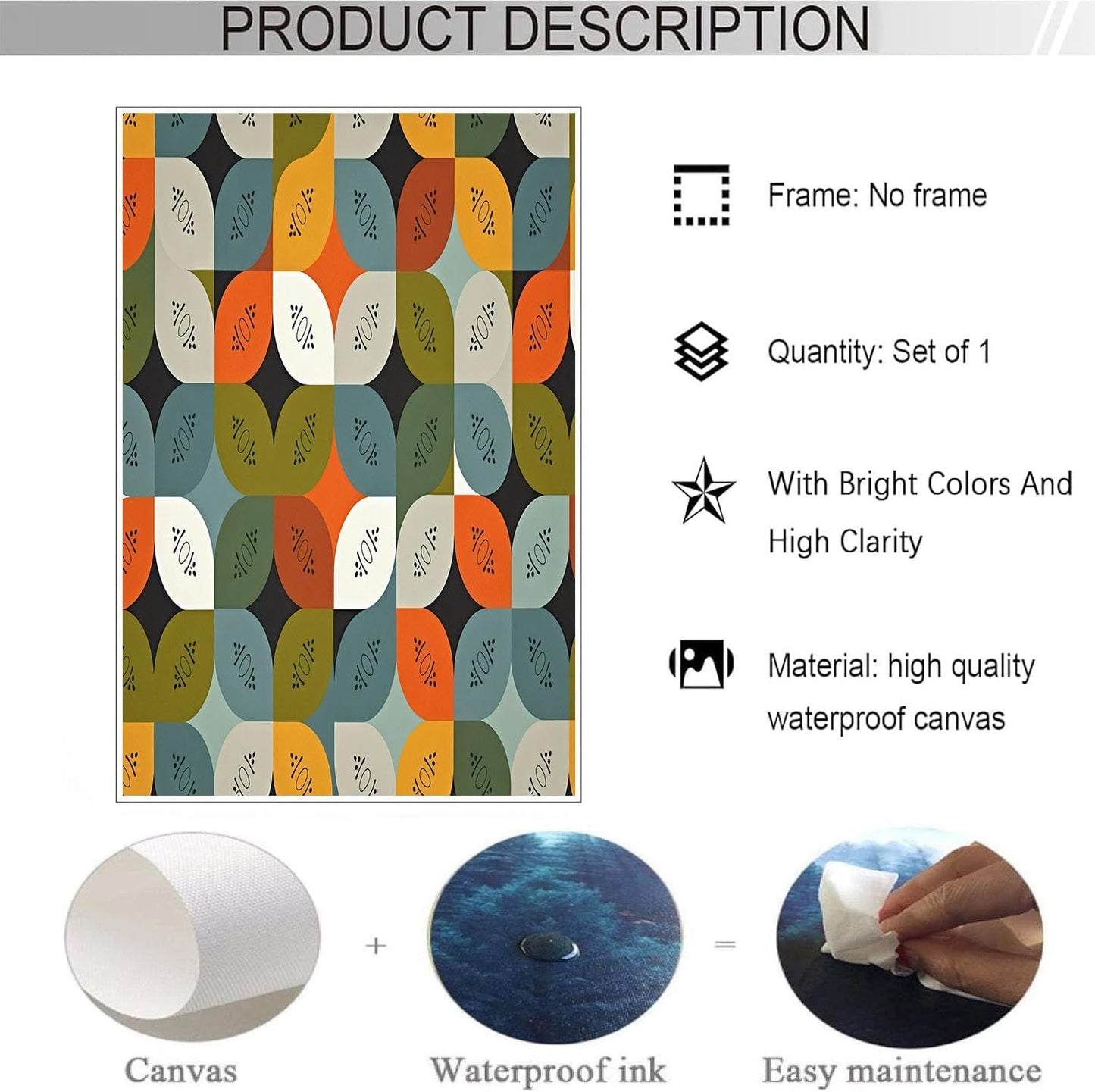 GDJSMIN Abstract Shapes Wall Art, Geometric Patterns Poster for Reading Room Living Room Decor 24 x 36 inch Unframed